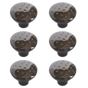 Black Zinc alloy Nickel effect Round Dimple Furniture Knob (Dia)27mm, Pack of 6
