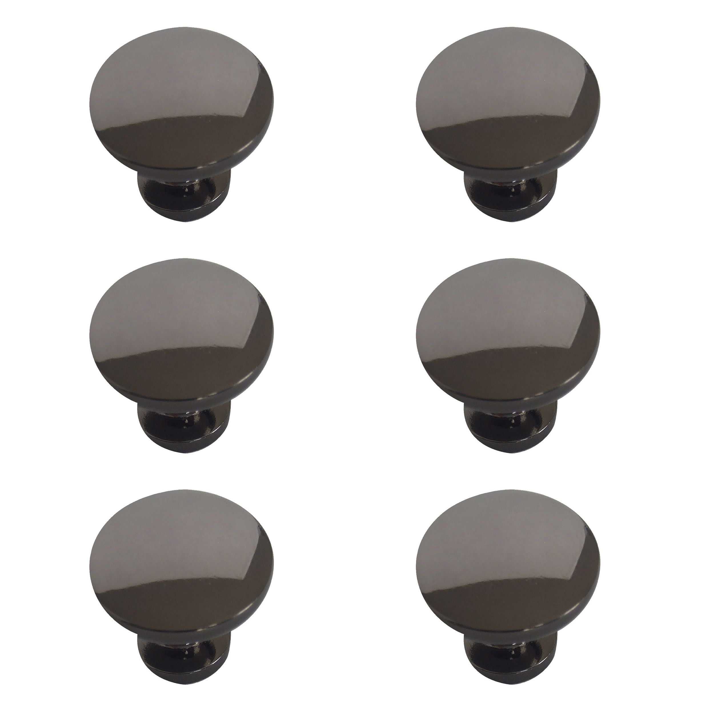 Black Zinc alloy Nickel effect Round Furniture Knob (Dia)30mm, Pack of 6