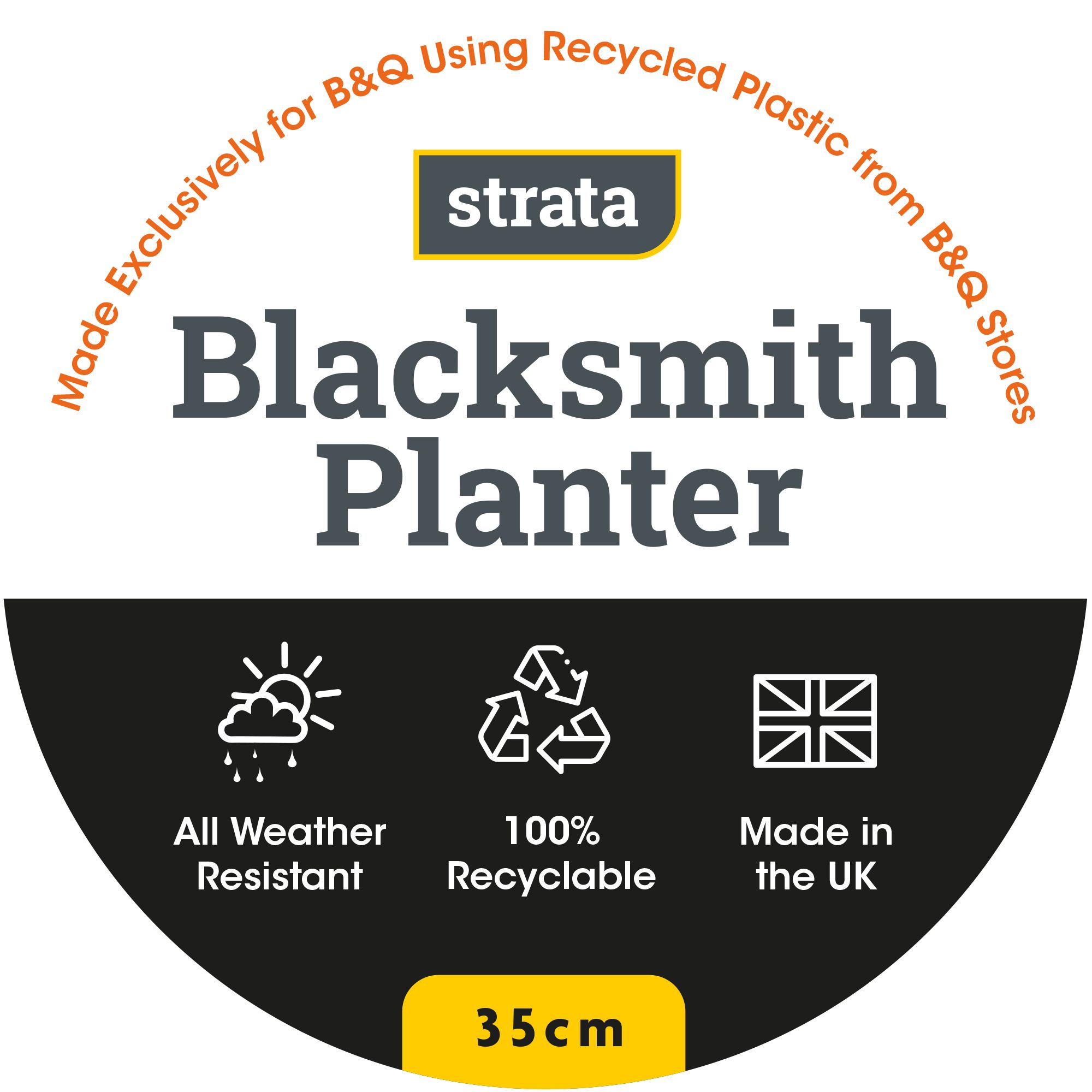 Blacksmith Black Plastic Round Planter (H)28cm (W)35cm (D)35cm