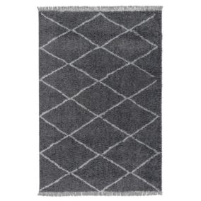 Blake Charcoal Shaggy berber Large Rug, (L)230cm x (W)155cm