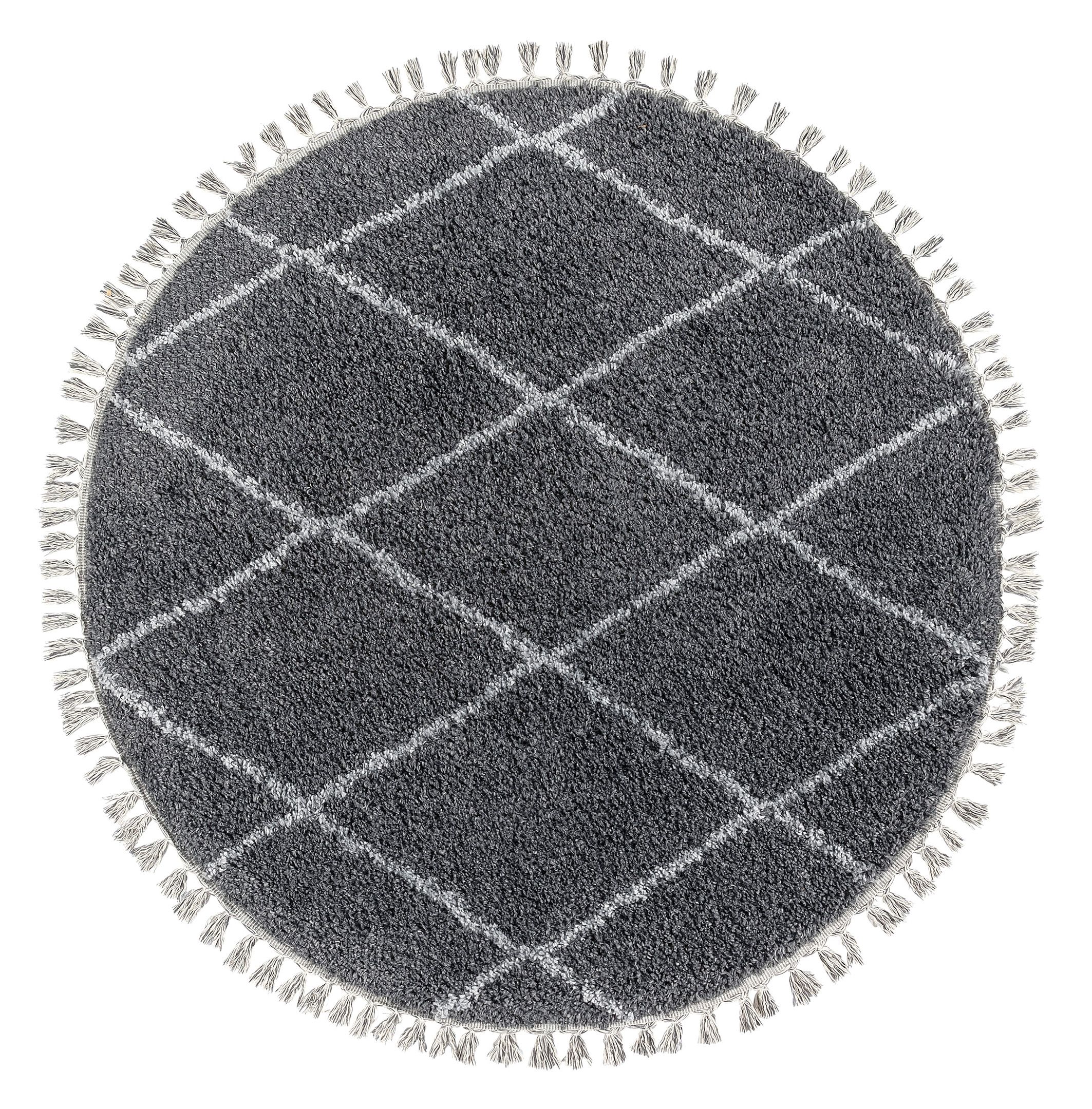 Blake Charcoal Shaggy berber Medium Rug, (L)120cm x (W)120cm