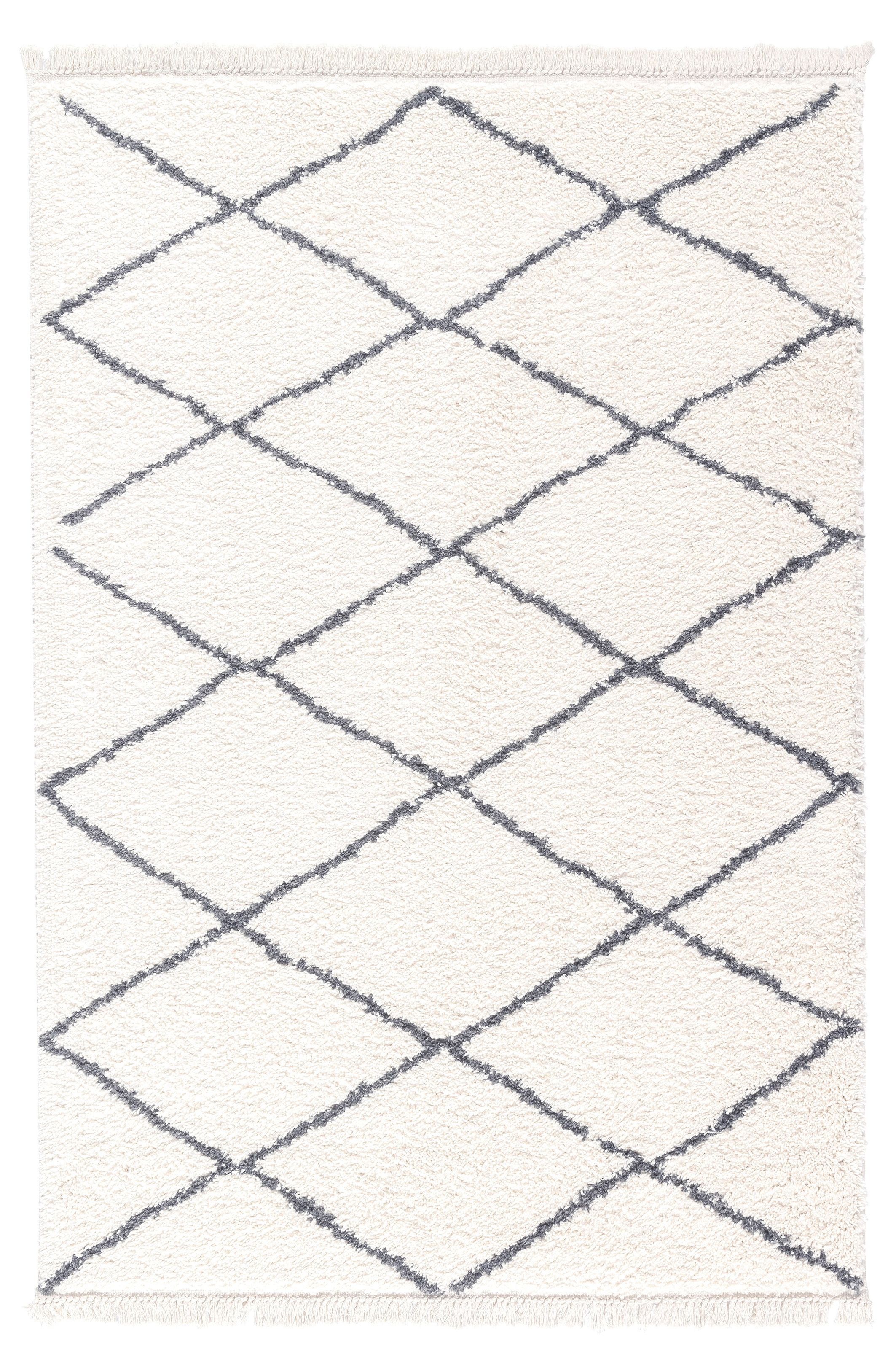 Blake Cream & charcoal Berber Shaggy Medium Rug, (L)160cm x (W)120cm