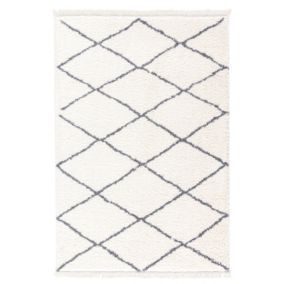 Blake Cream & charcoal Berber Shaggy Medium Rug, (L)160cm x (W)120cm