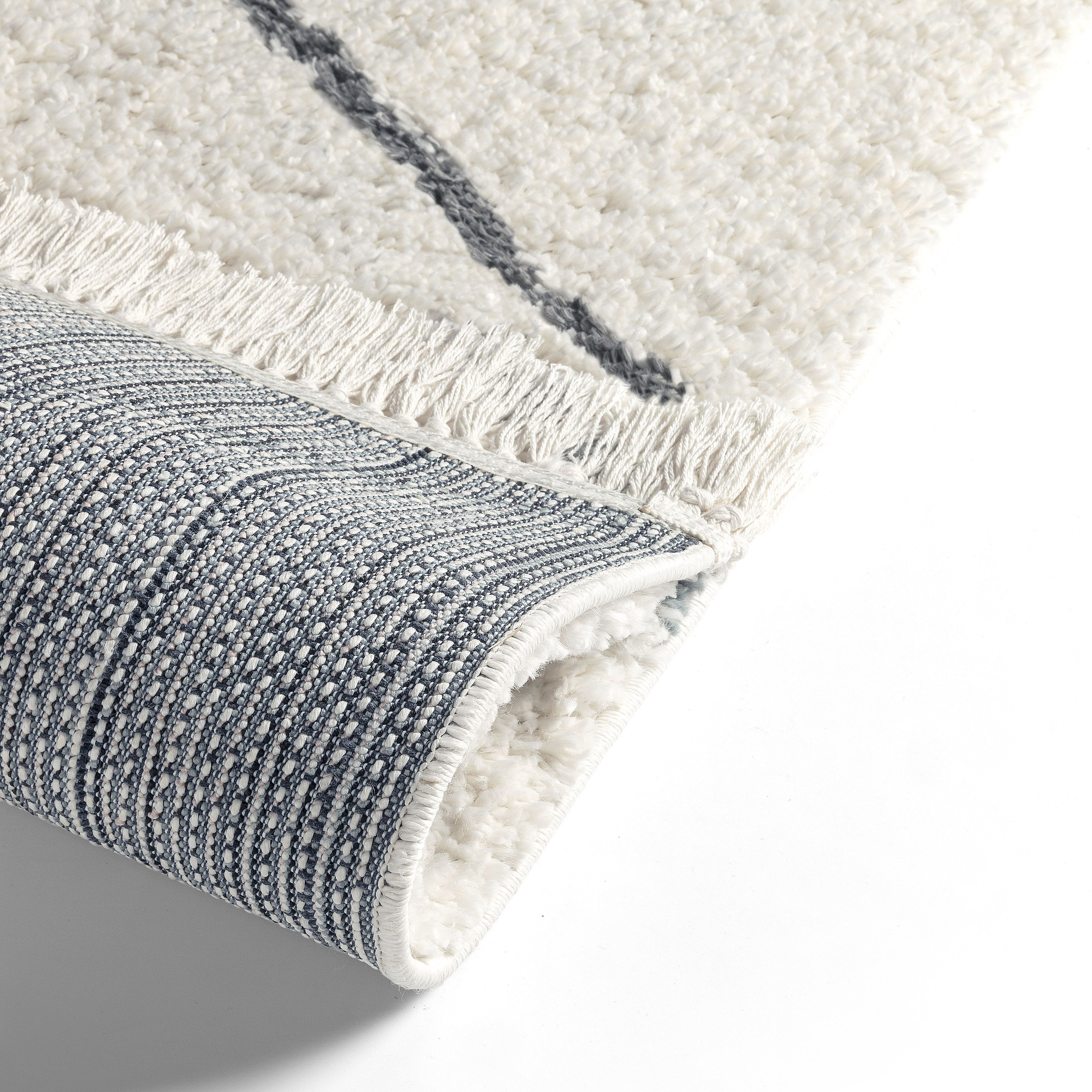 Blake Cream & charcoal Shaggy berber Medium Runner, (L)200cm x (W)80cm