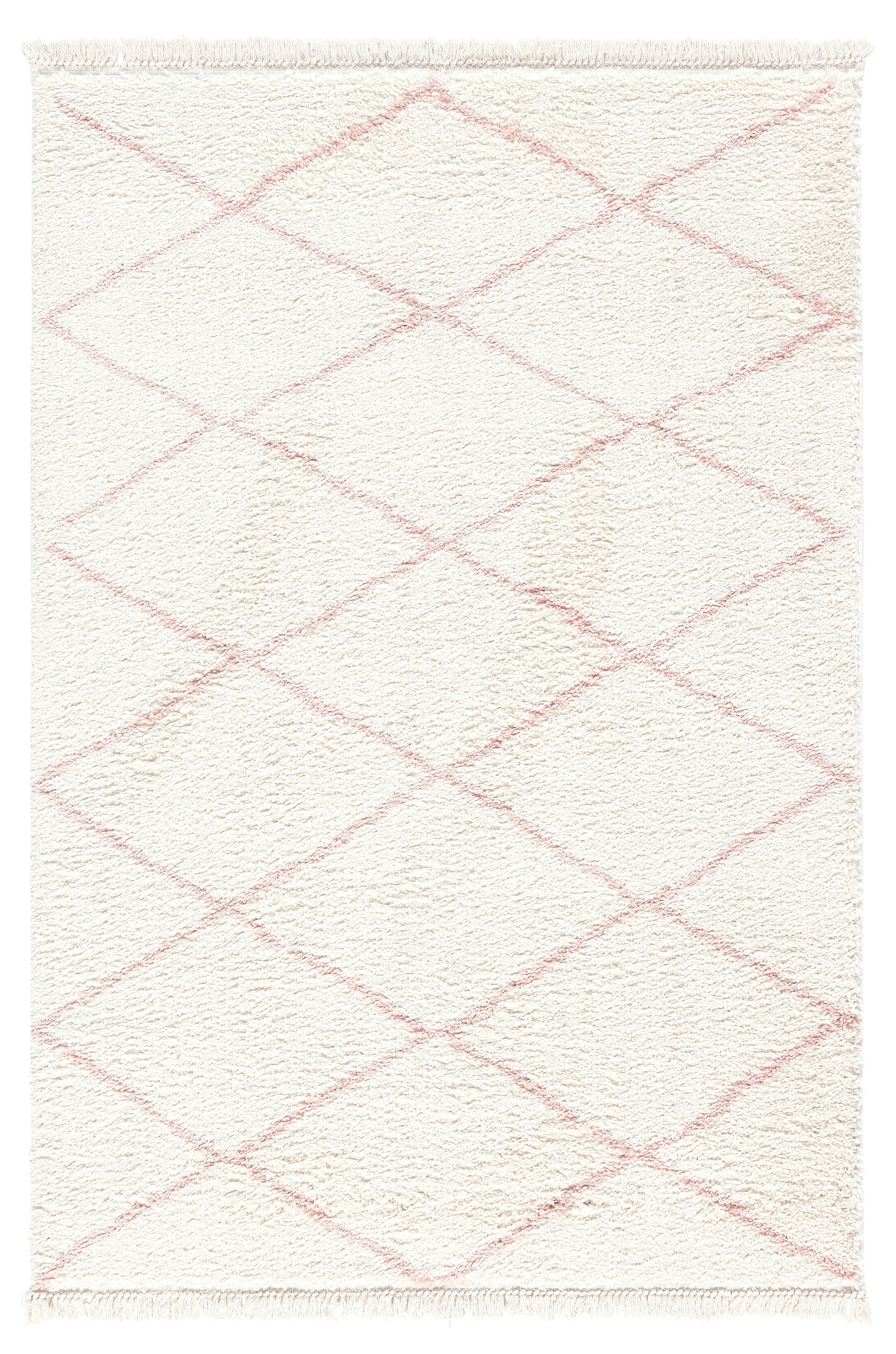 Blake Cream & rose Berber Shaggy Medium Rug, (L)160cm x (W)120cm