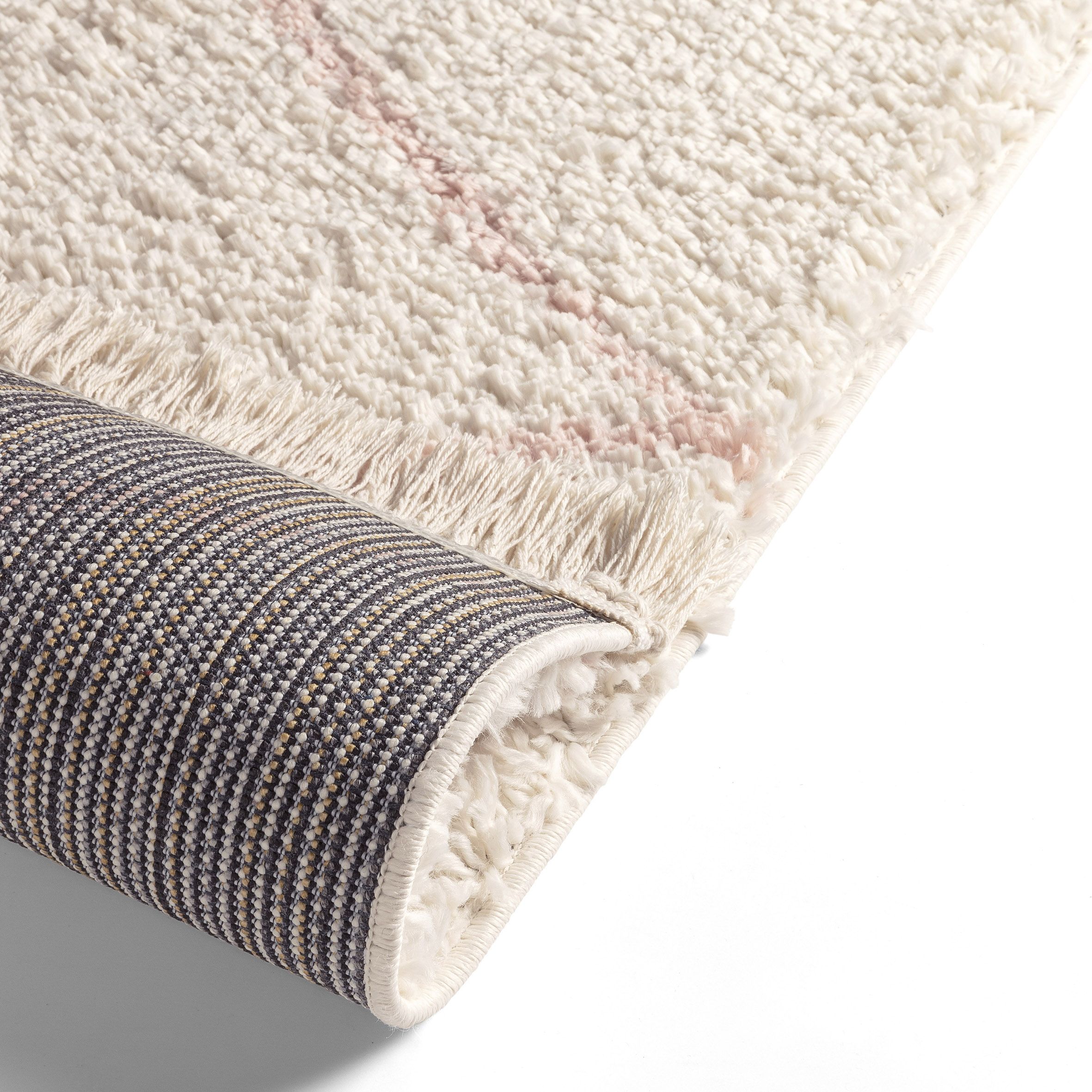 Blake Cream & rose Shaggy berber Large Runner, (L)200cm x (W)80cm