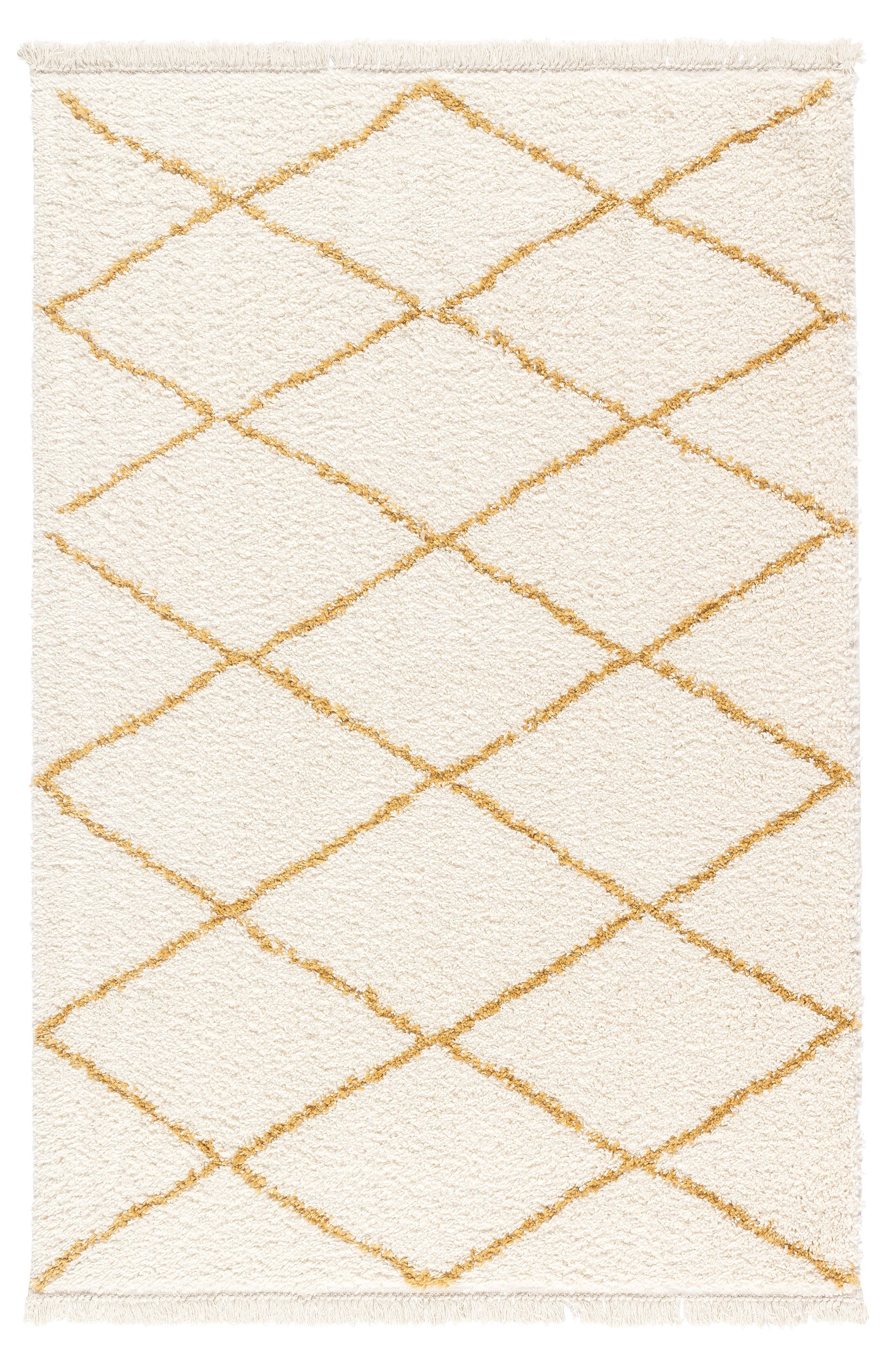 Blake Cream & yellow Berber Shaggy Medium Rug, (L)160cm x (W)120cm