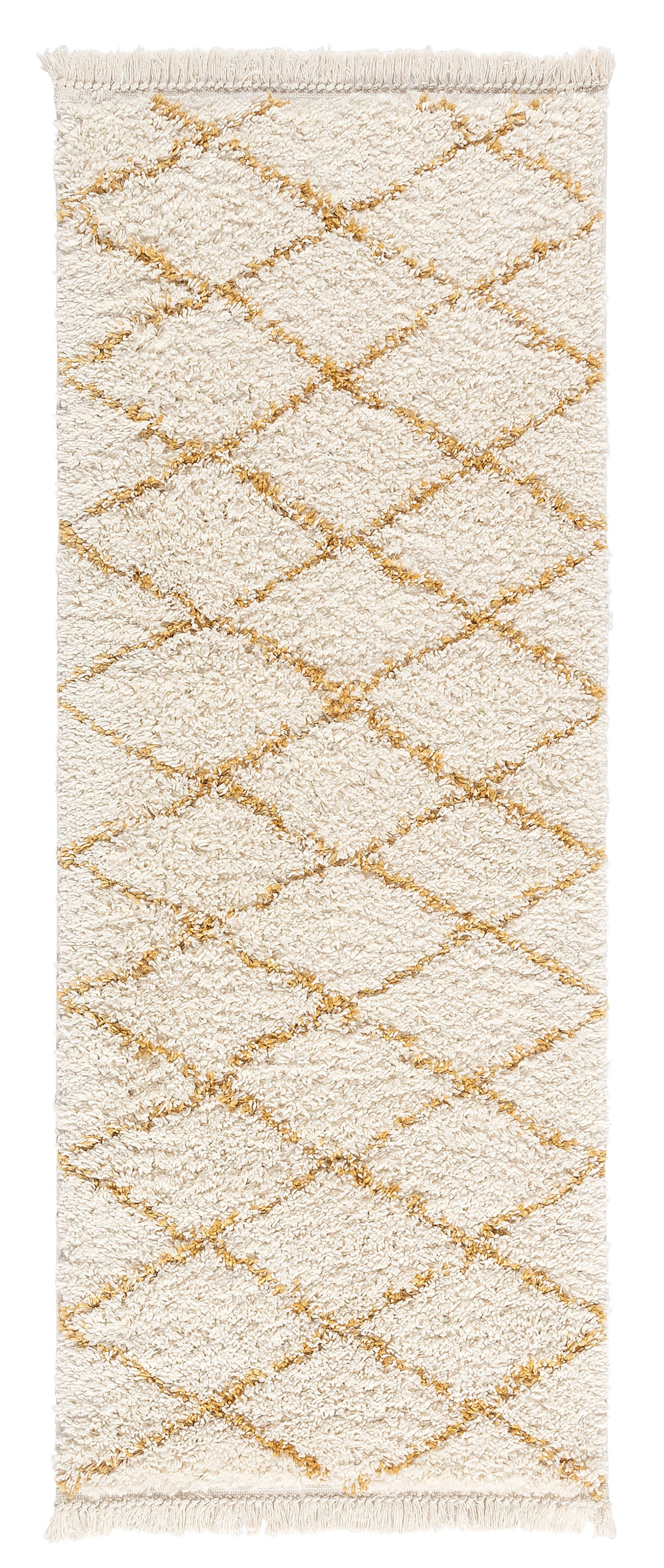 Blake Cream & yellow Shaggy berber Large Runner, (L)200cm x (W)80cm