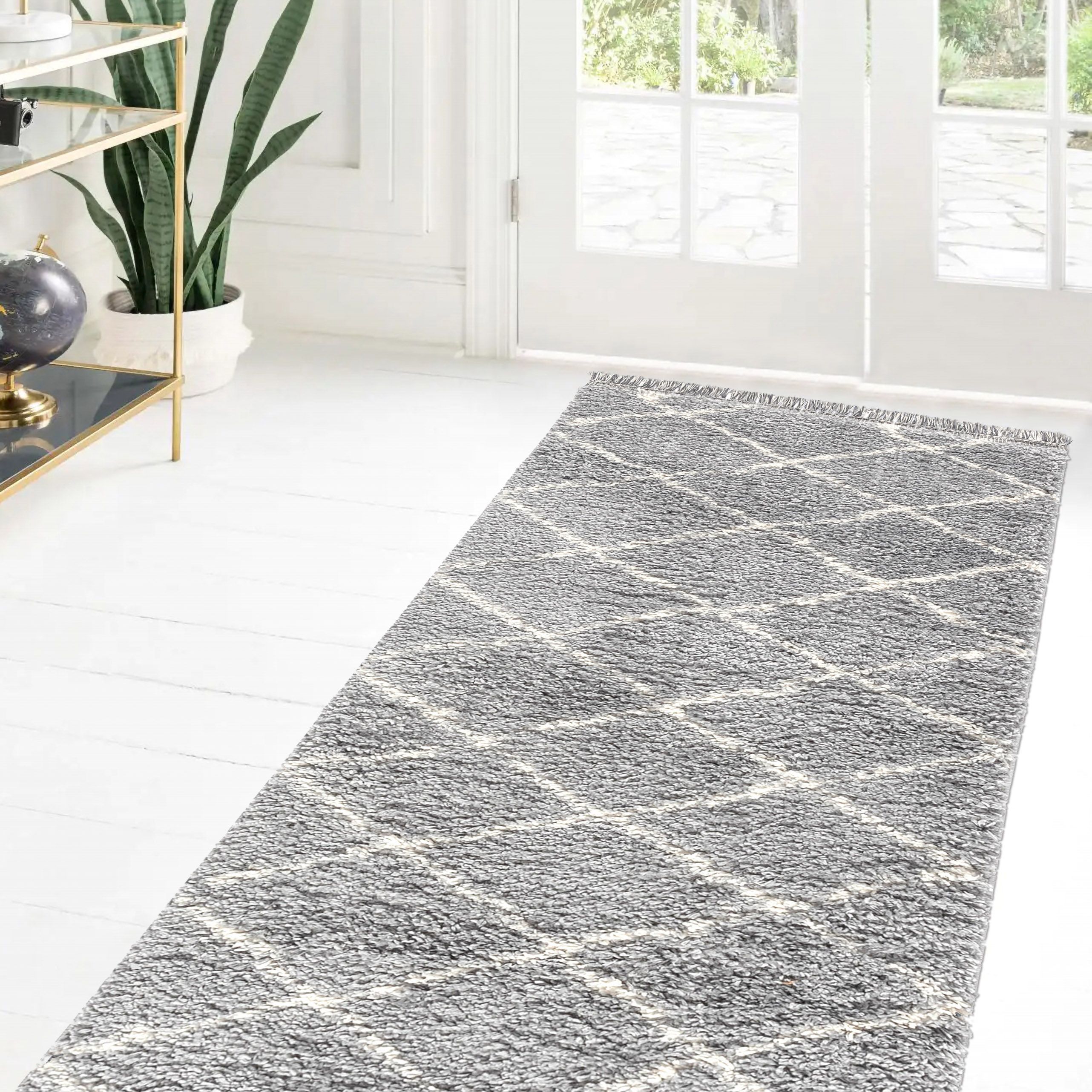Blake Silver Shaggy berber Large Runner, (L)200cm x (W)80cm