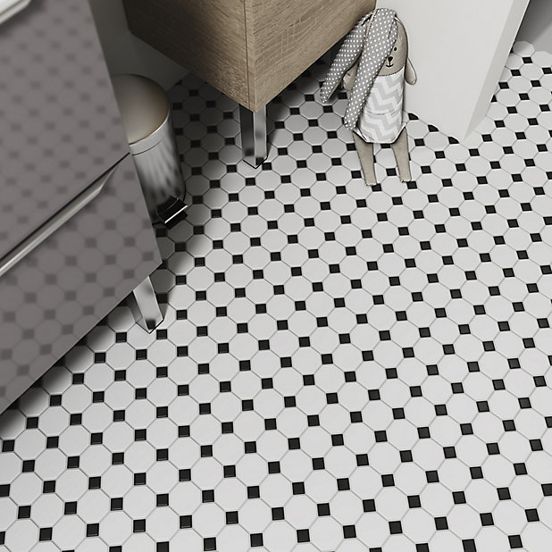 Blizi Black White Ceramic Mosaic Tile, Black White Floor Tile Bathroom