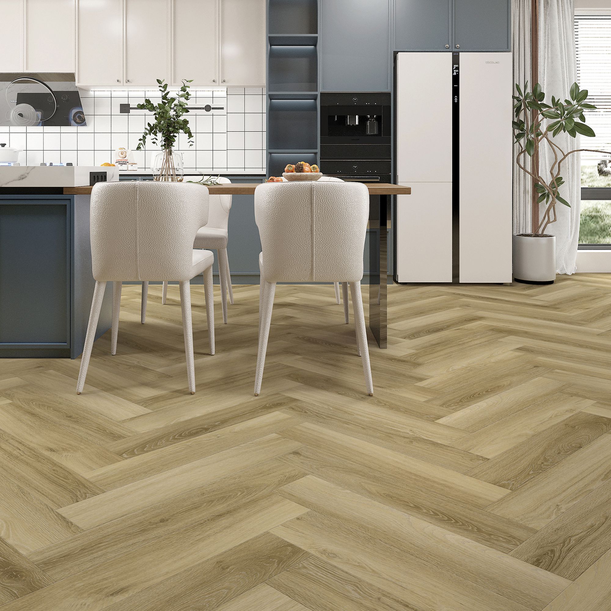 Blond Natural Wood effect Textured Herringbone Click vinyl Planks, 0.78m²