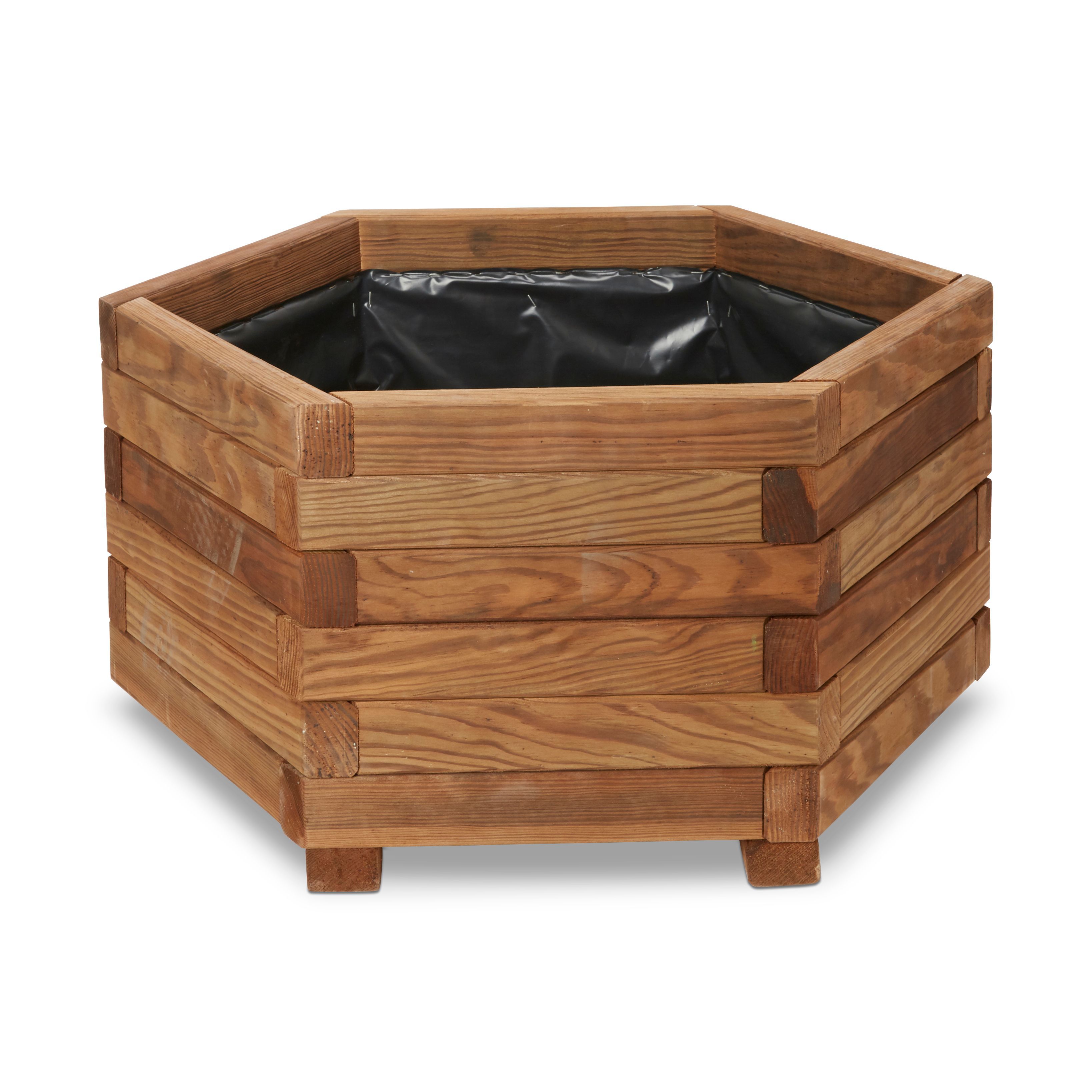 Blooma Bopha Brown Wooden Hexagonal Planter (H)30cm (W)60cm