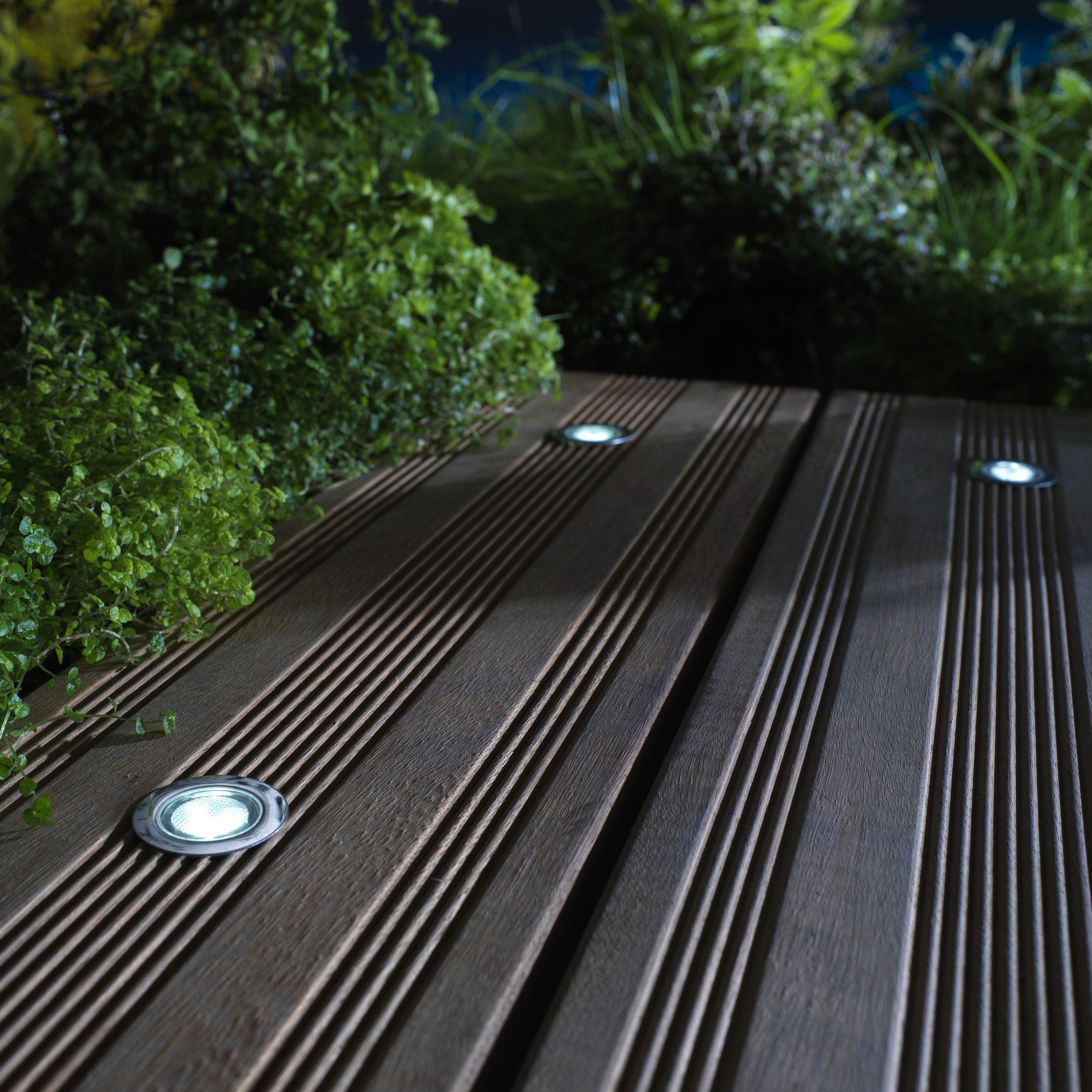 Blooma Coldstrip Brushed Silver effect Mains-powered Neutral white LED Round Decking light, Pack of 10