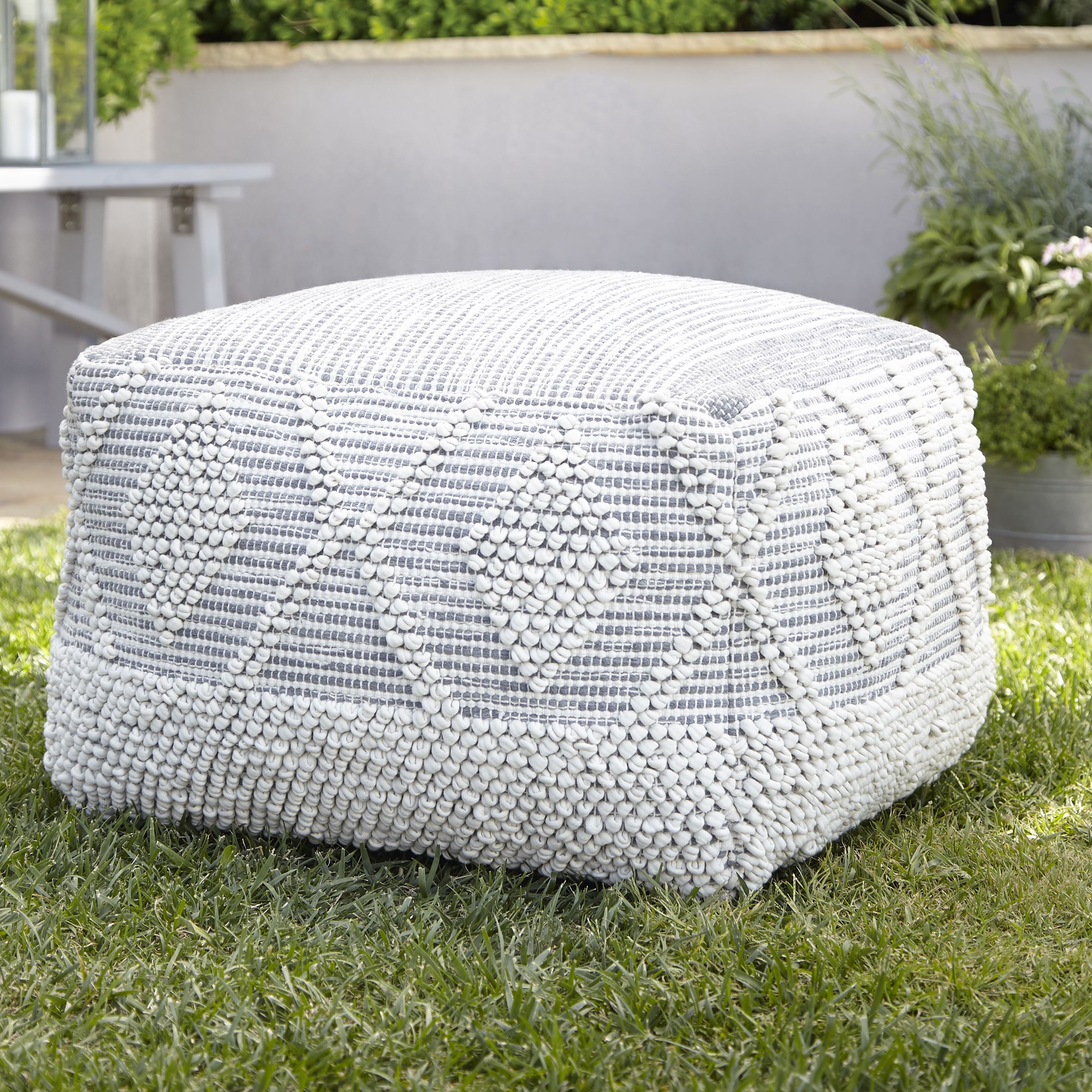 Blooma Crochet stitch Grey Square Pouffe