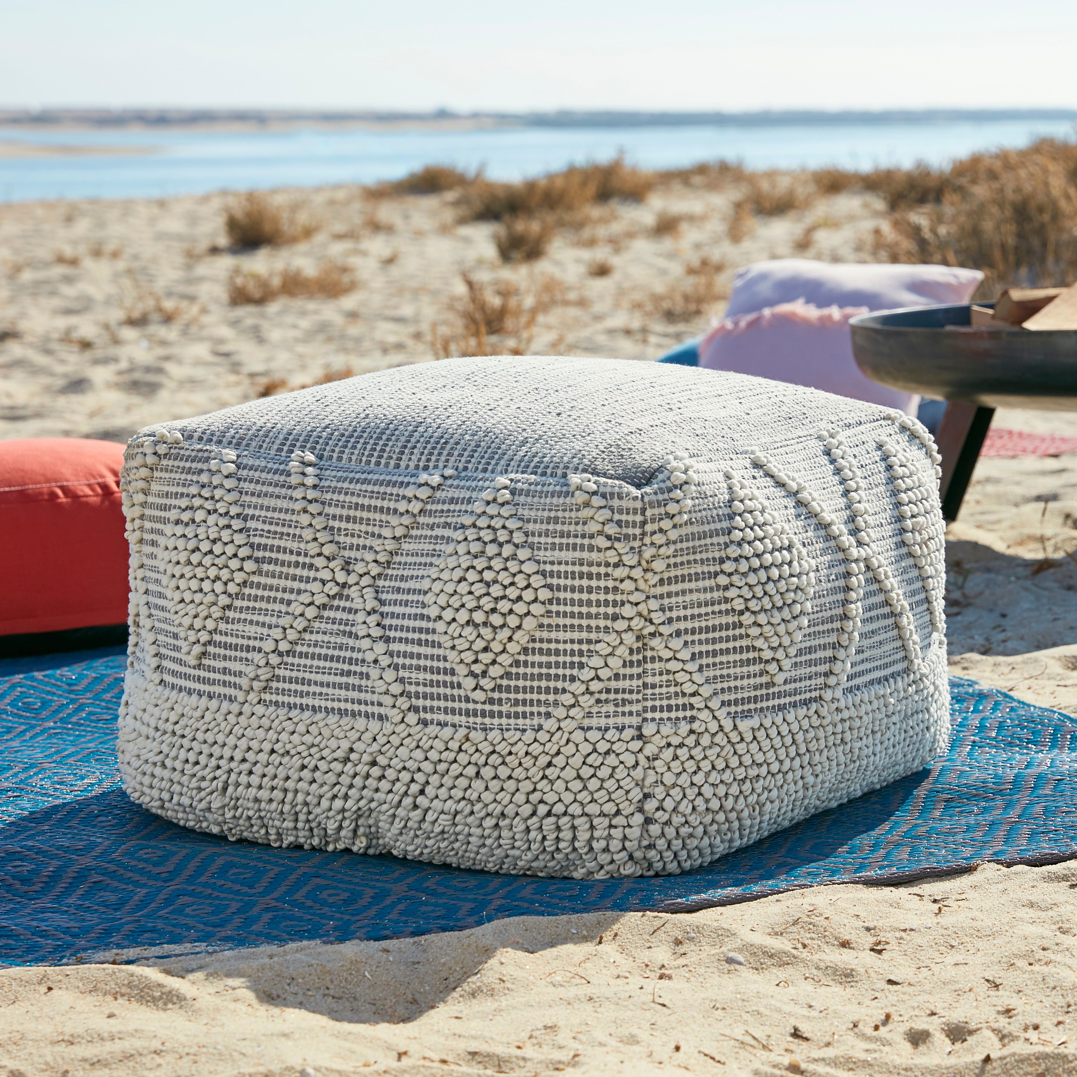 Blooma Crochet stitch Grey Square Pouffe