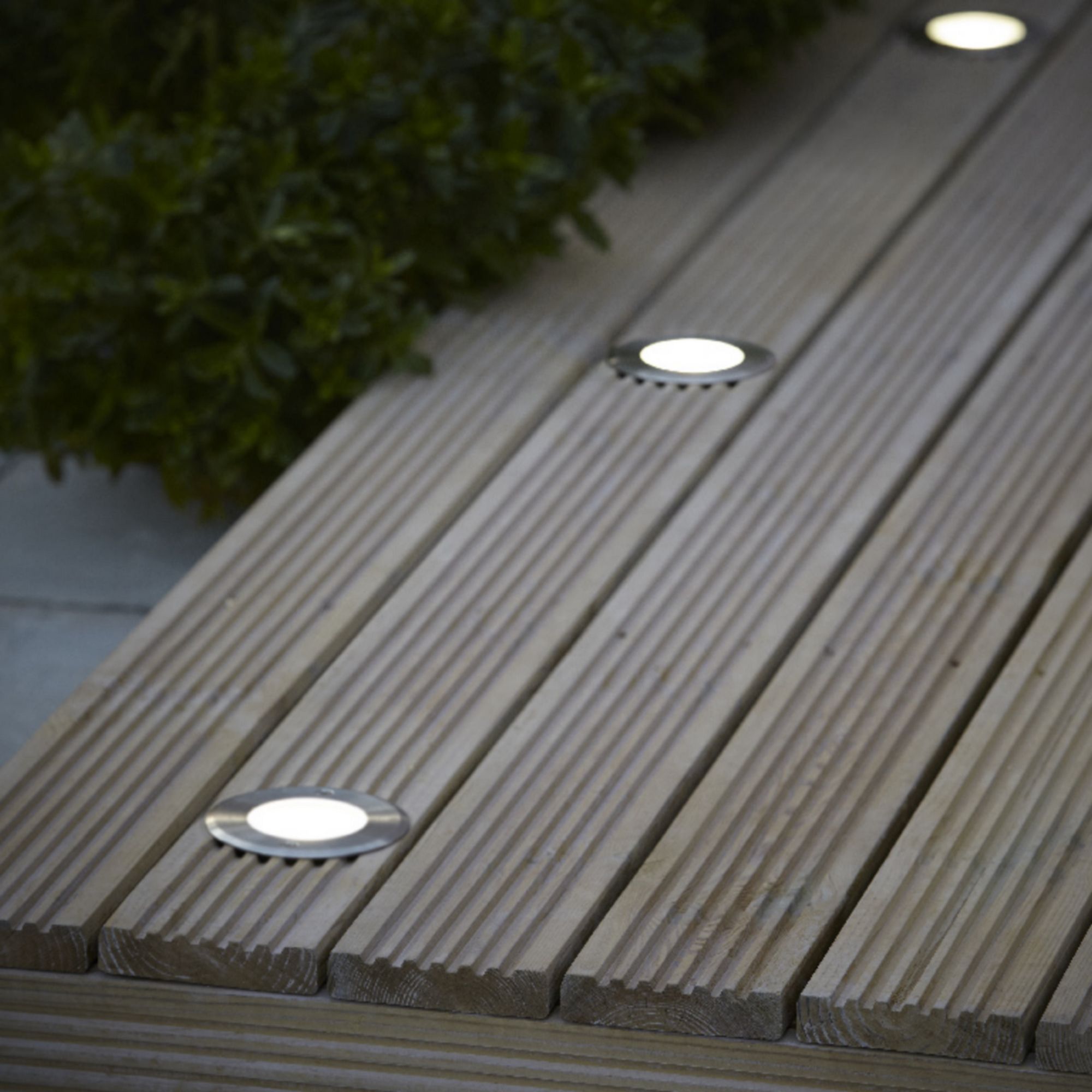 Blooma Flax Brushed Silver effect Mains powered Neutral white LED Round Decking light