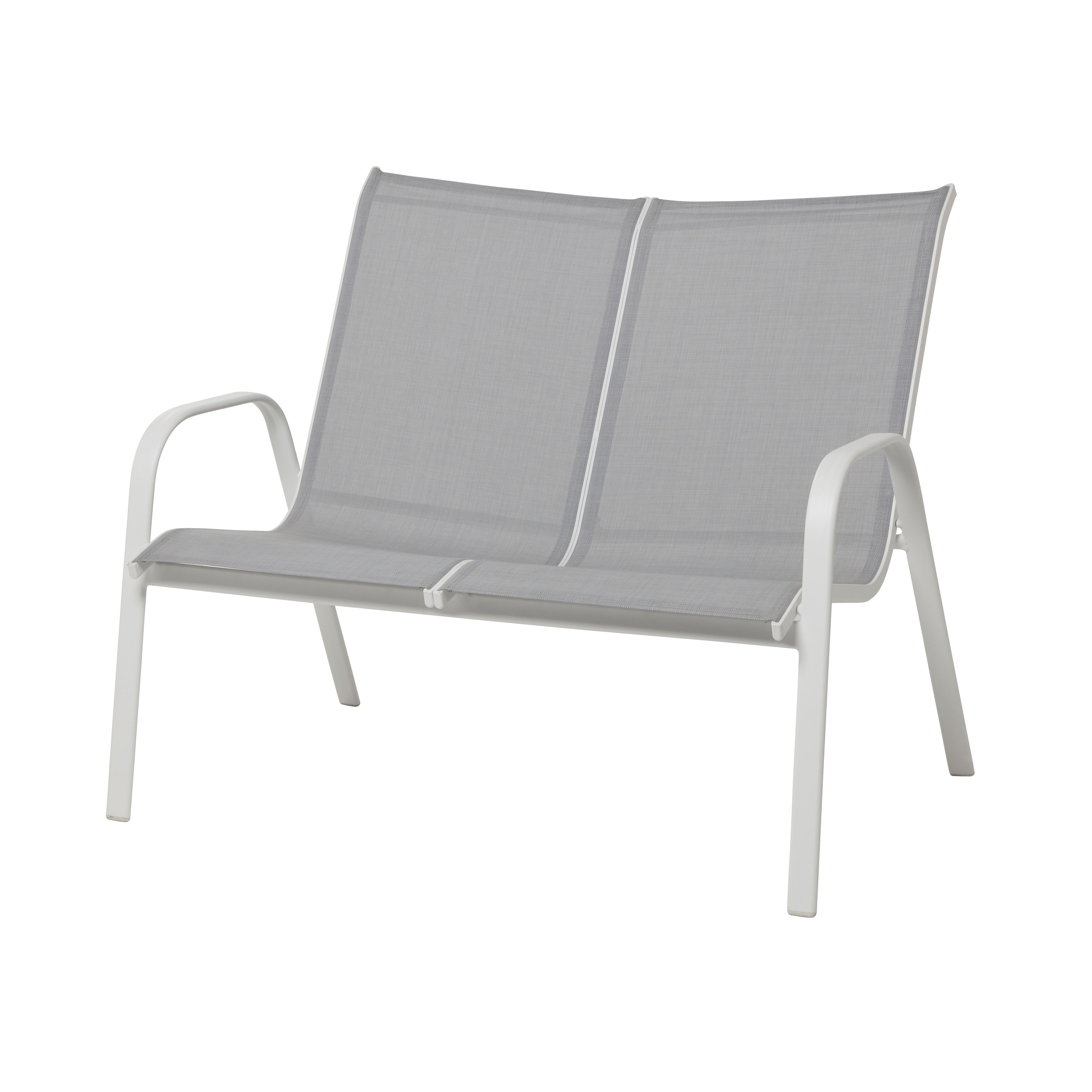 Blooma Janeiro Grey & white Metal 2 seater Bench (W)112cm (H)95.5cm