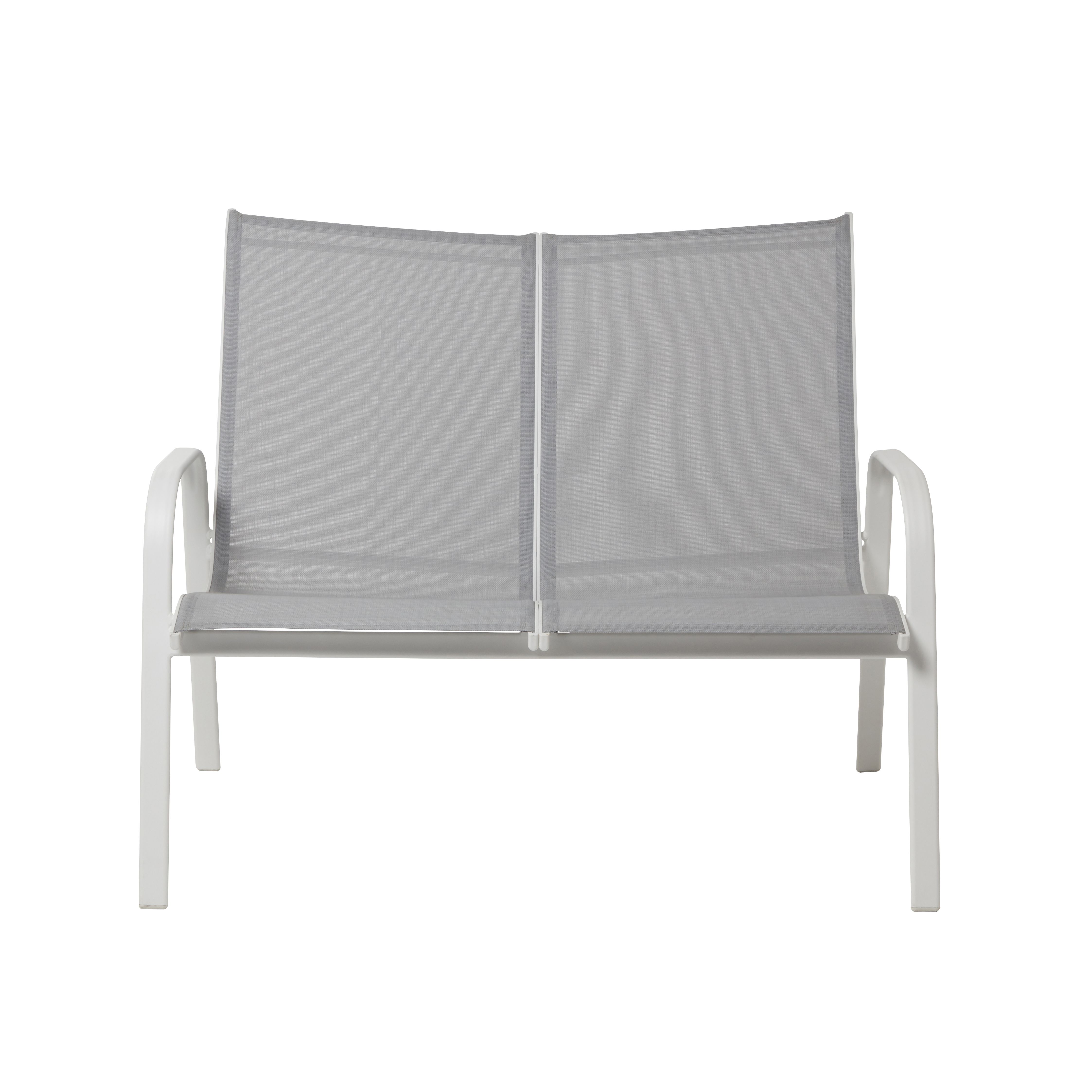 Blooma Janeiro Grey & white Metal 2 seater Bench (W)112cm (H)95.5cm