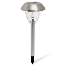 Blooma Kitmat Polished Silver effect Solar-powered LED Outdoor Spike light, Pack of 4