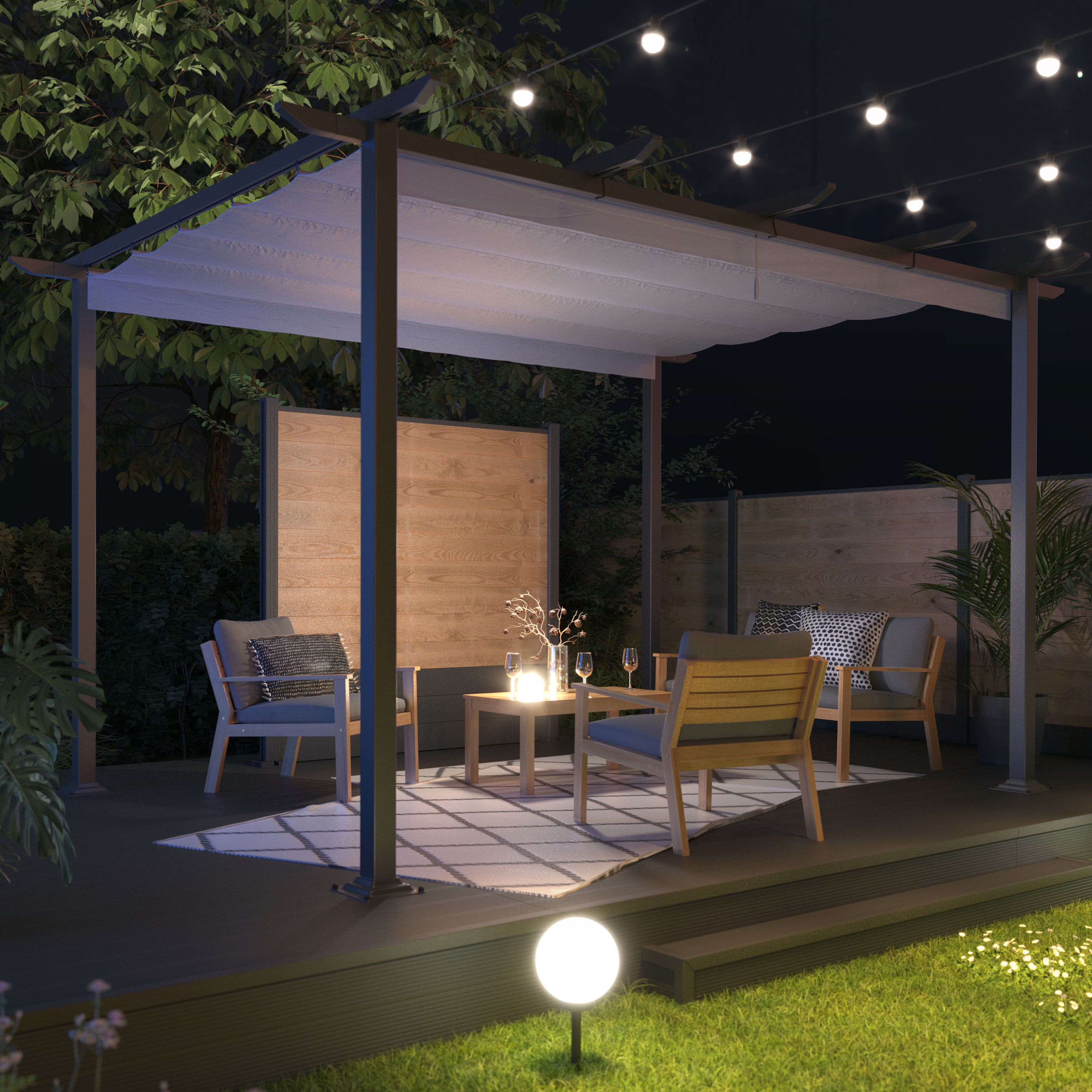 Blooma Moses Dark grey Rectangular Gazebo tent (H) 2.33m (W) 4m (D) 3m - 7