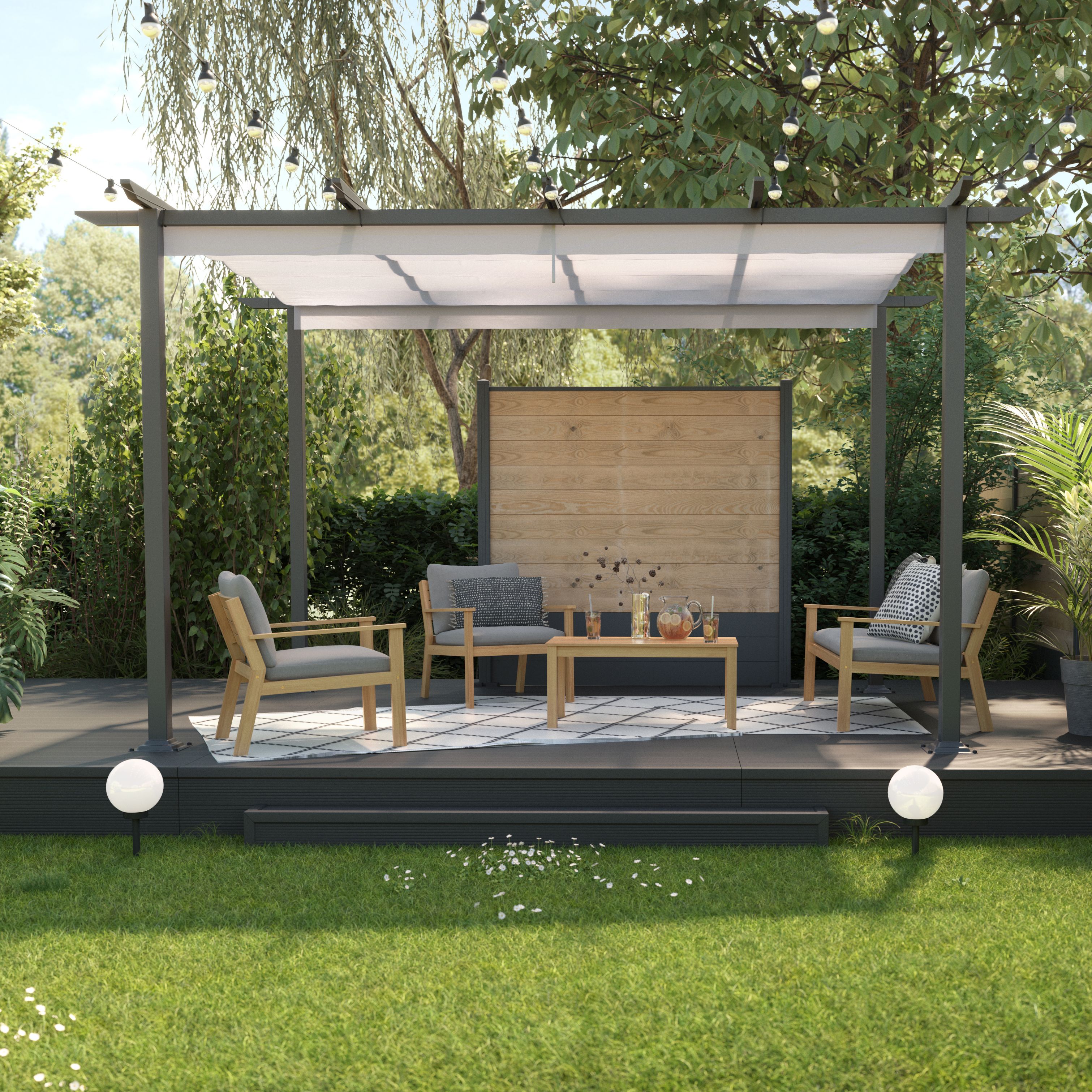 Blooma Moses Dark grey Rectangular Gazebo tent (H) 2.33m (W) 4m (D) 3m - 3