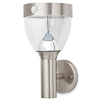 Blooma Penticton Lantern Non-adjustable Brushed Silver effect Solar-powered Integrated LED PIR Motion sensor Outdoor Wall light