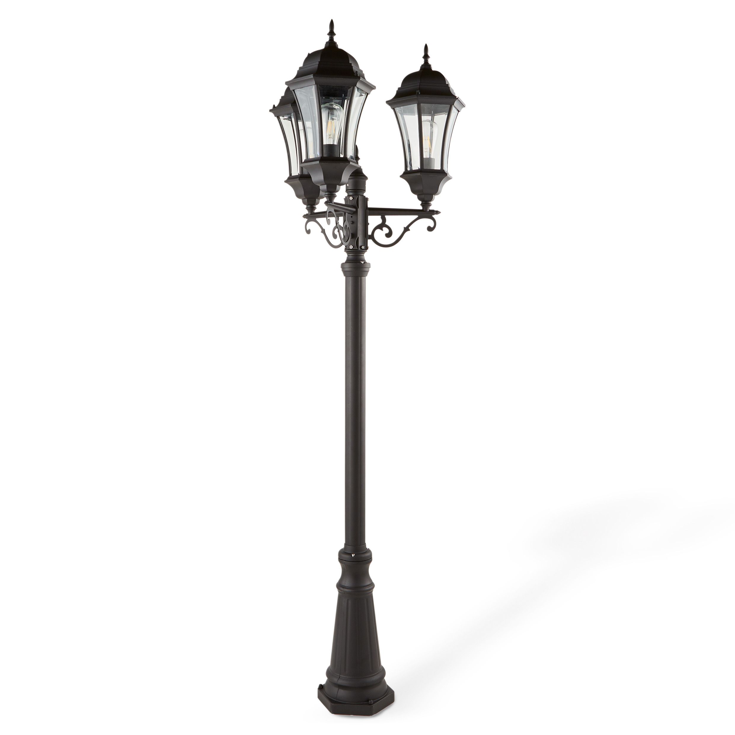 Blooma Richelieu Black Mains-powered 3 lamp Halogen 6 faces Post lantern (H)2600mm