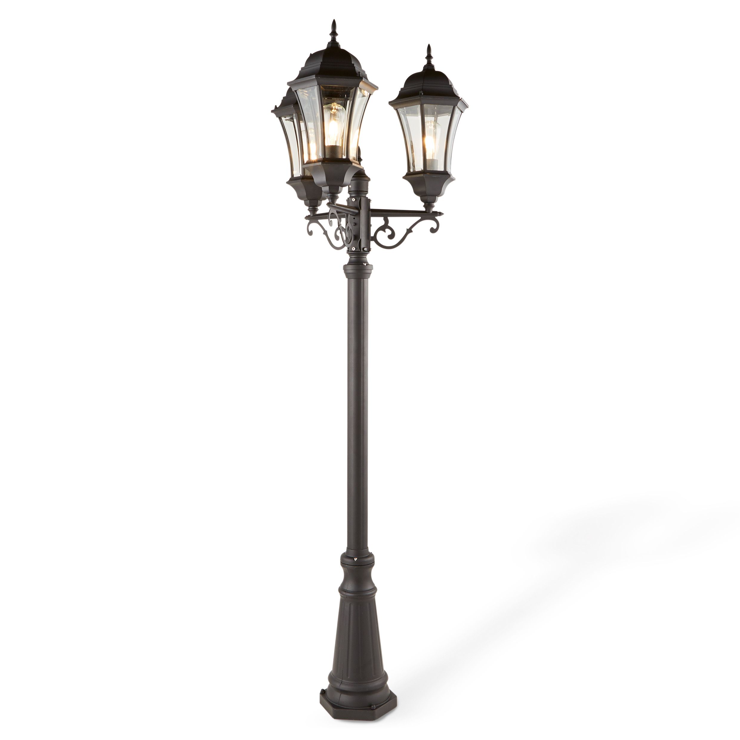 Blooma Richelieu Black Mains-powered 3 lamp Halogen 6 faces Post lantern (H)2600mm