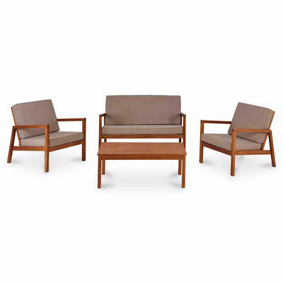 Blooma Sakar Brown Wooden 4 seater Coffee set