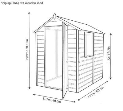 Blooma Shiplap 6x4 ft Apex Green Wooden Shed & 1 window
