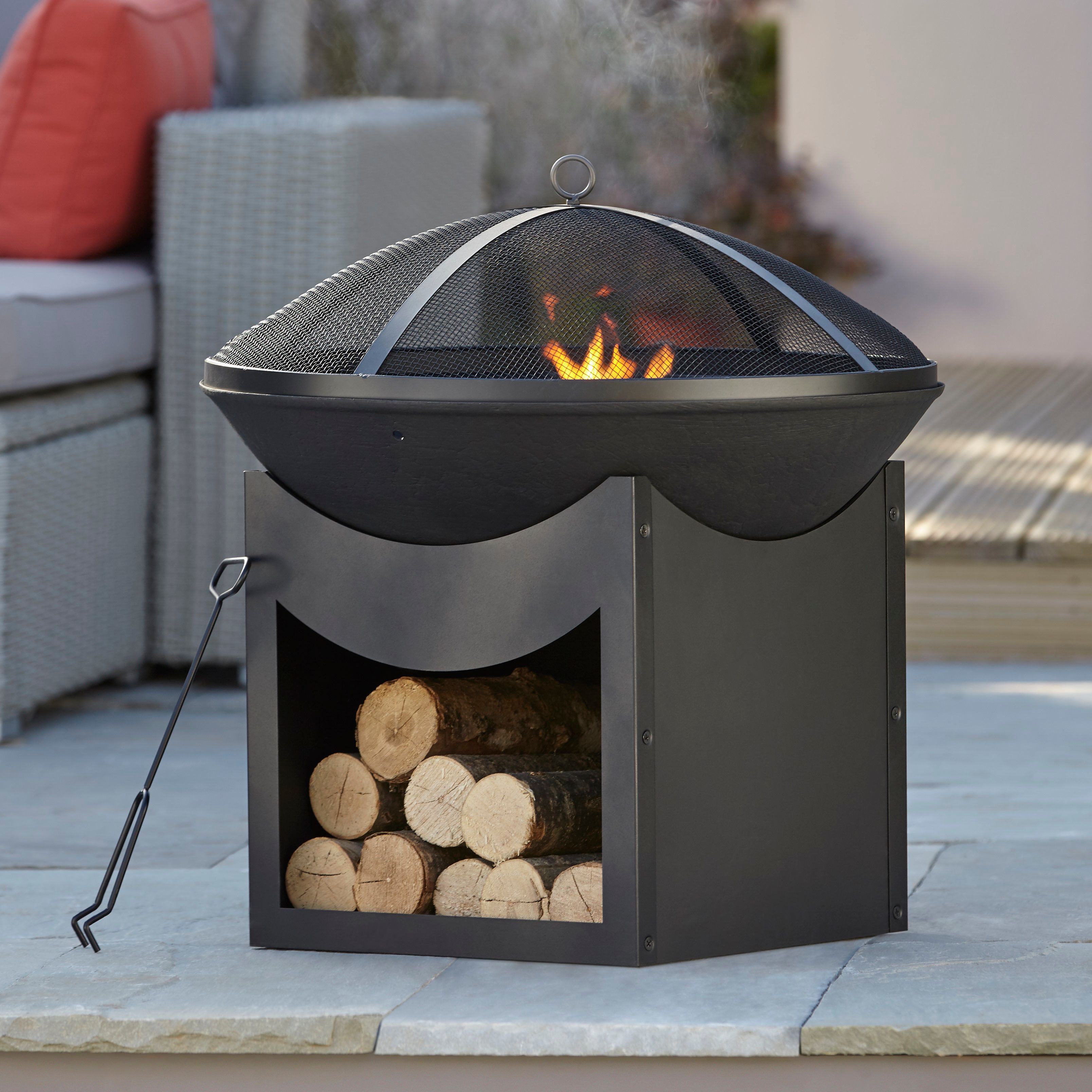 Blooma Ulong Cast iron & steel Black Round Firepit