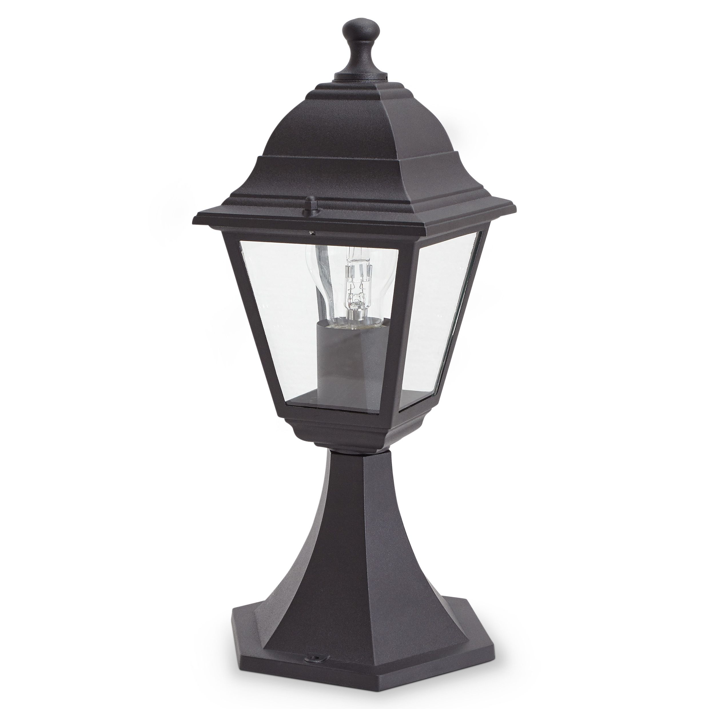Blooma Varennes Black Mains-powered 1 lamp Halogen 4 faces Post lantern (H)370mm
