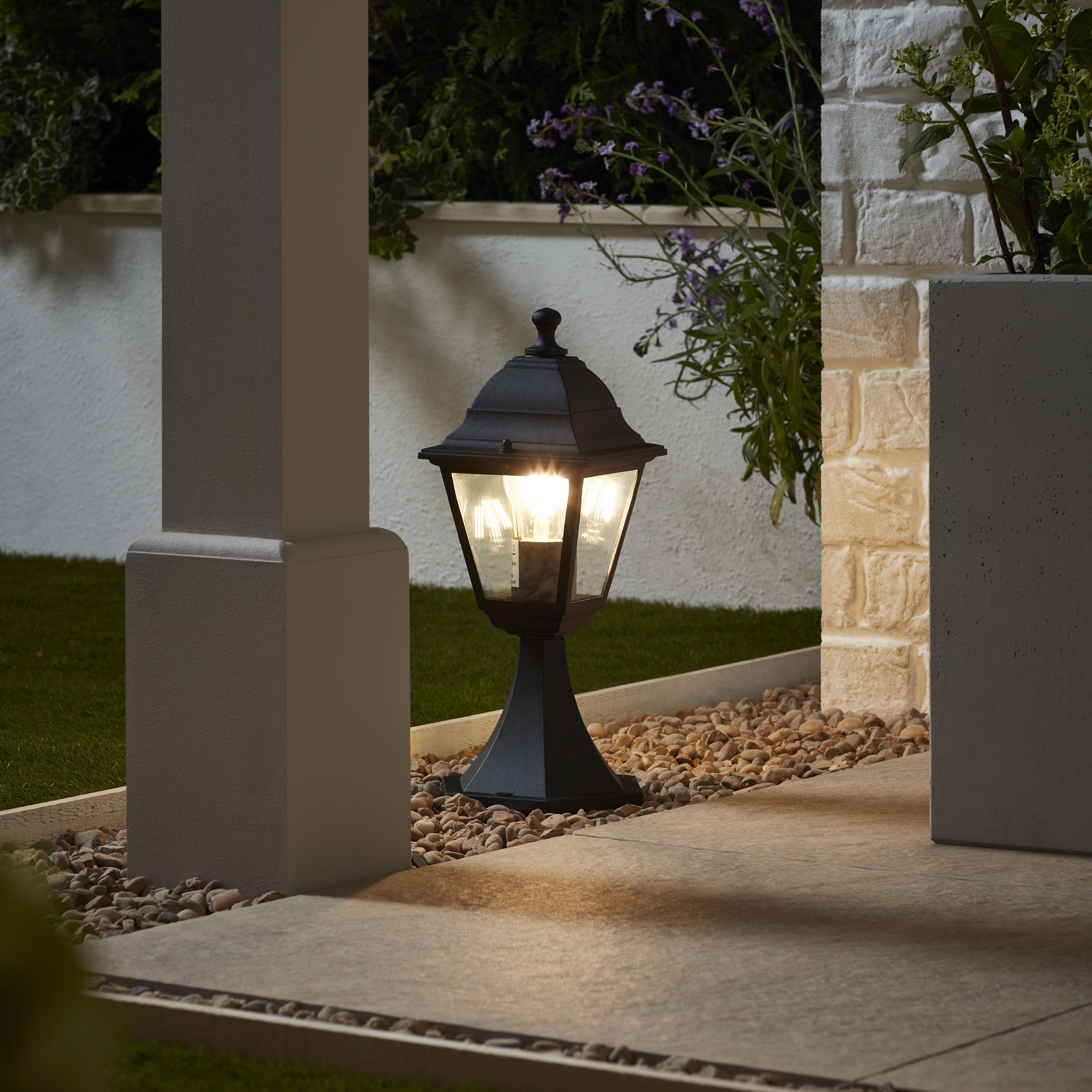 Blooma Varennes Black Mains-powered 1 lamp Halogen 4 faces Post lantern (H)370mm