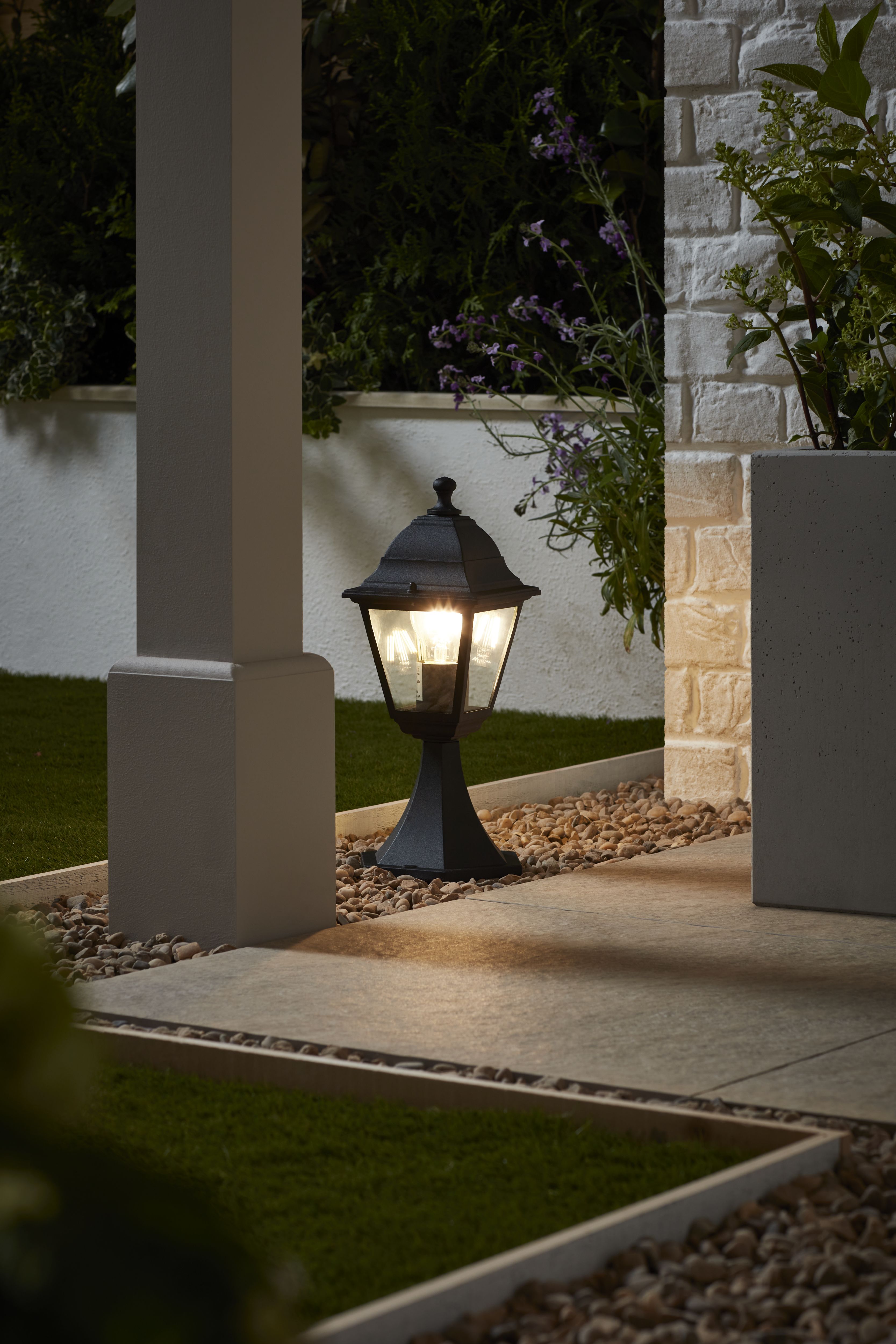 Blooma Varennes Black Mains-powered 1 lamp Halogen 4 faces Post lantern (H)370mm