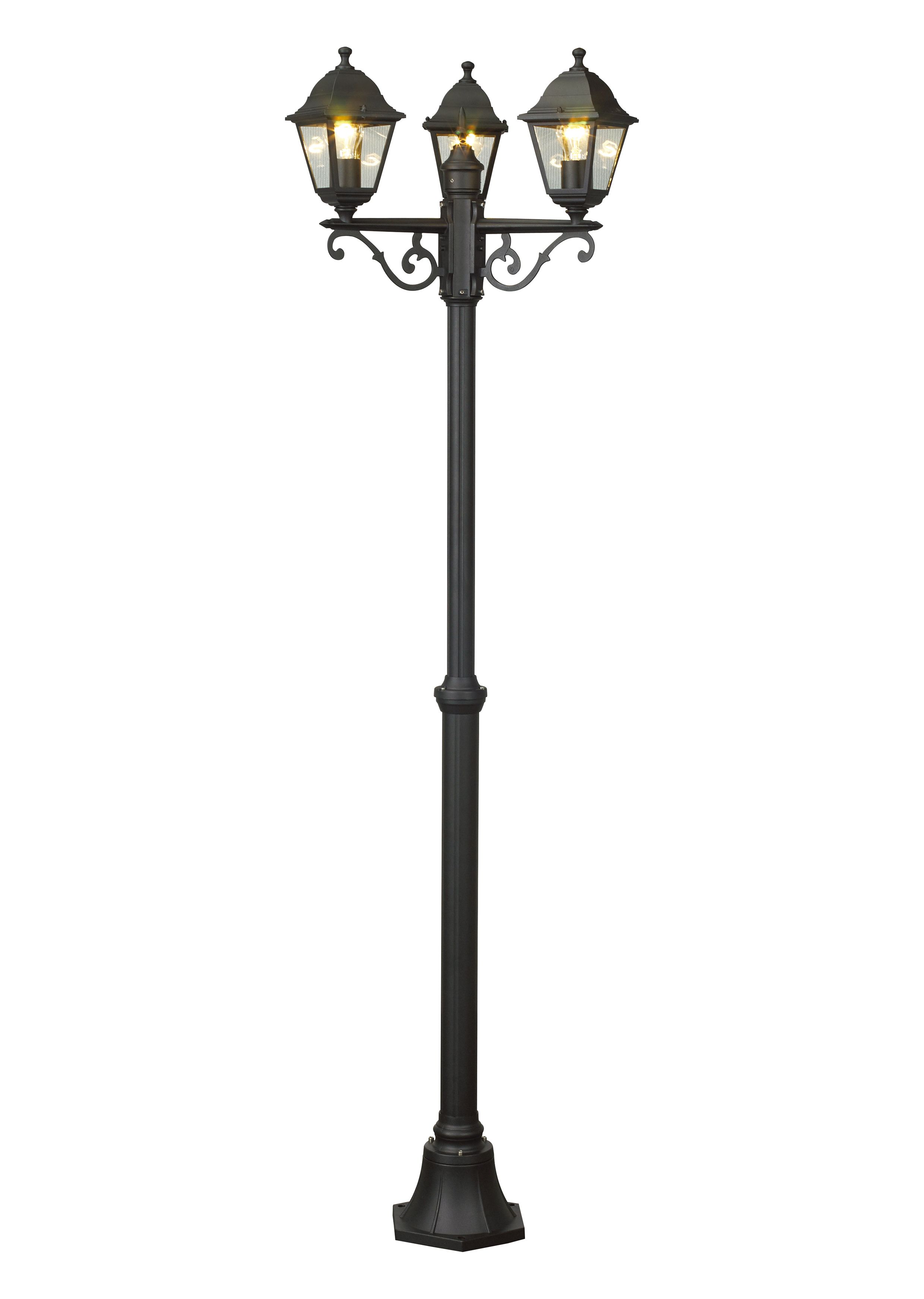 Blooma Varennes Black Mains-powered 3 lamp Halogen 4 faces Post lantern (H)2080mm