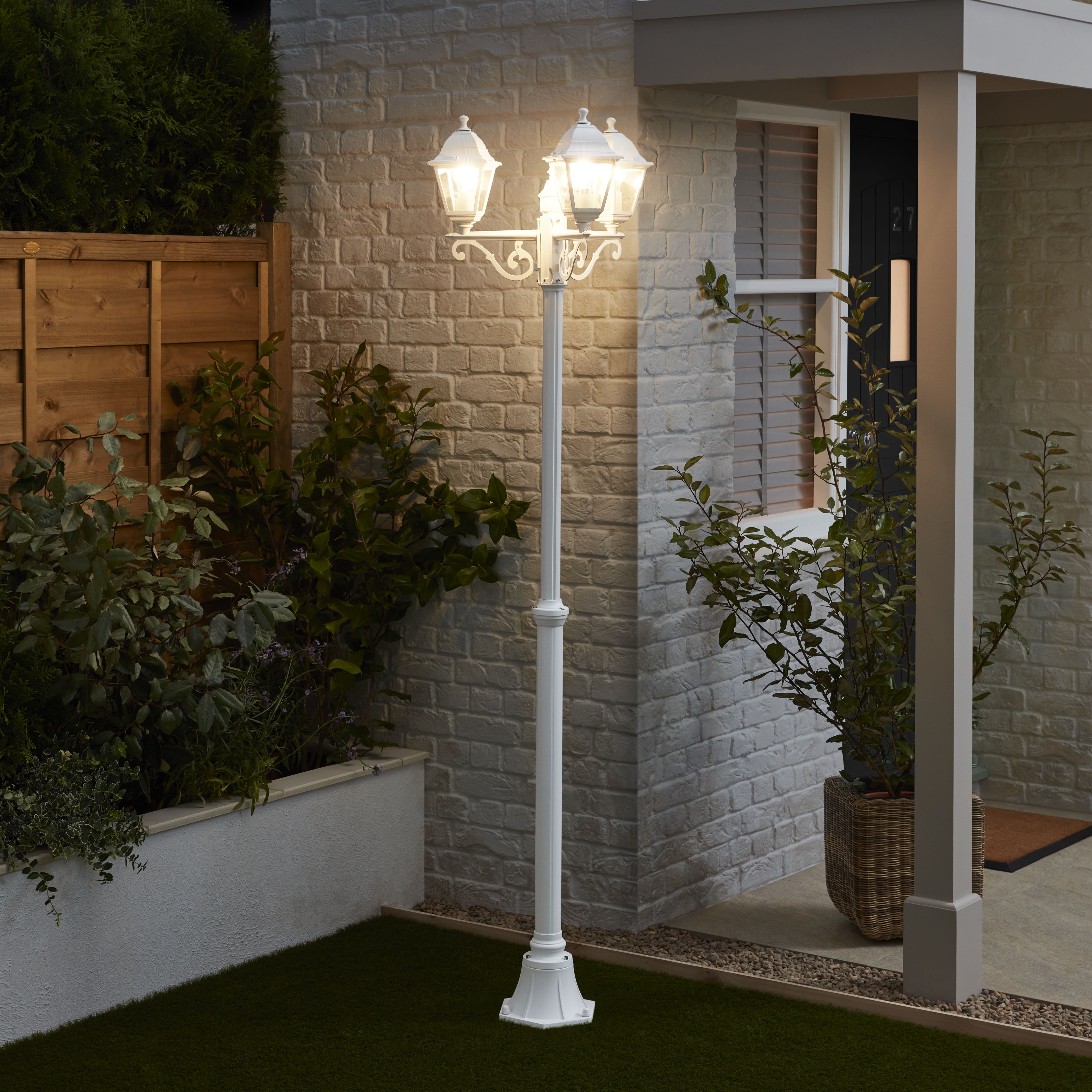 Blooma Varennes White Mains-powered 3 lamp Halogen 4 faces Post lantern (H)2080mm