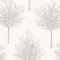 Bloomsbury Cream & lilac Tree Glitter effect Embossed Wallpaper