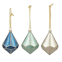Blue & champagne Fabric & plastic Diamond Hanging ornament, Set of 3