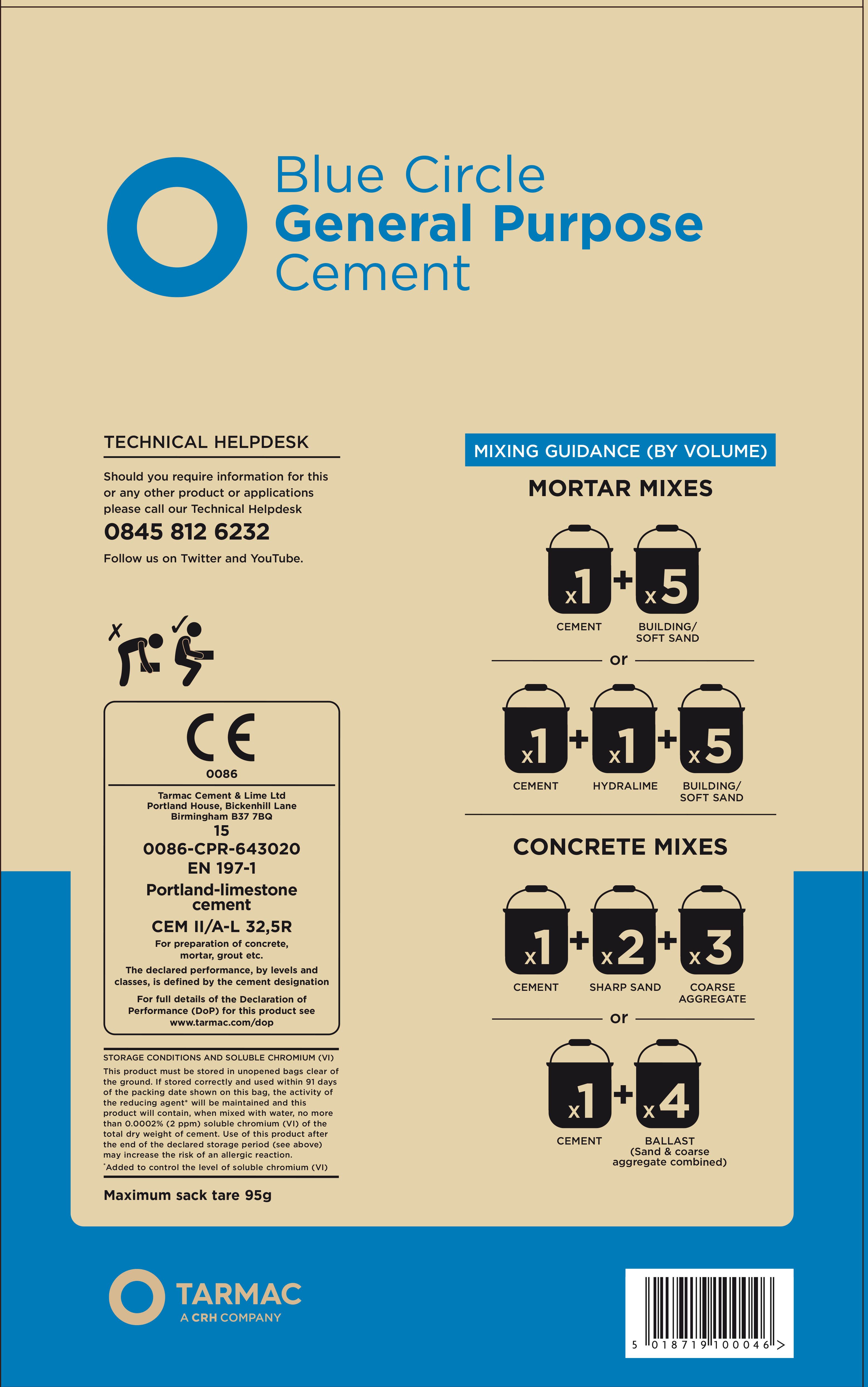 Blue Circle General Purpose Grey Cement, 25kg Bag
