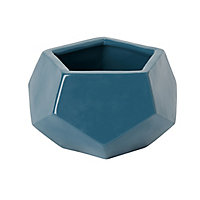 Blue coral Ceramic Geometric Round Plant pot (Dia)15.5cm