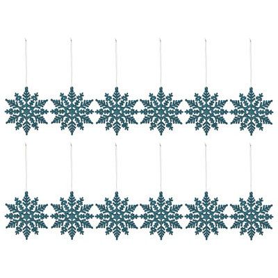 Blue Glitter effect Plastic Snowflake Decoration, Set of 12