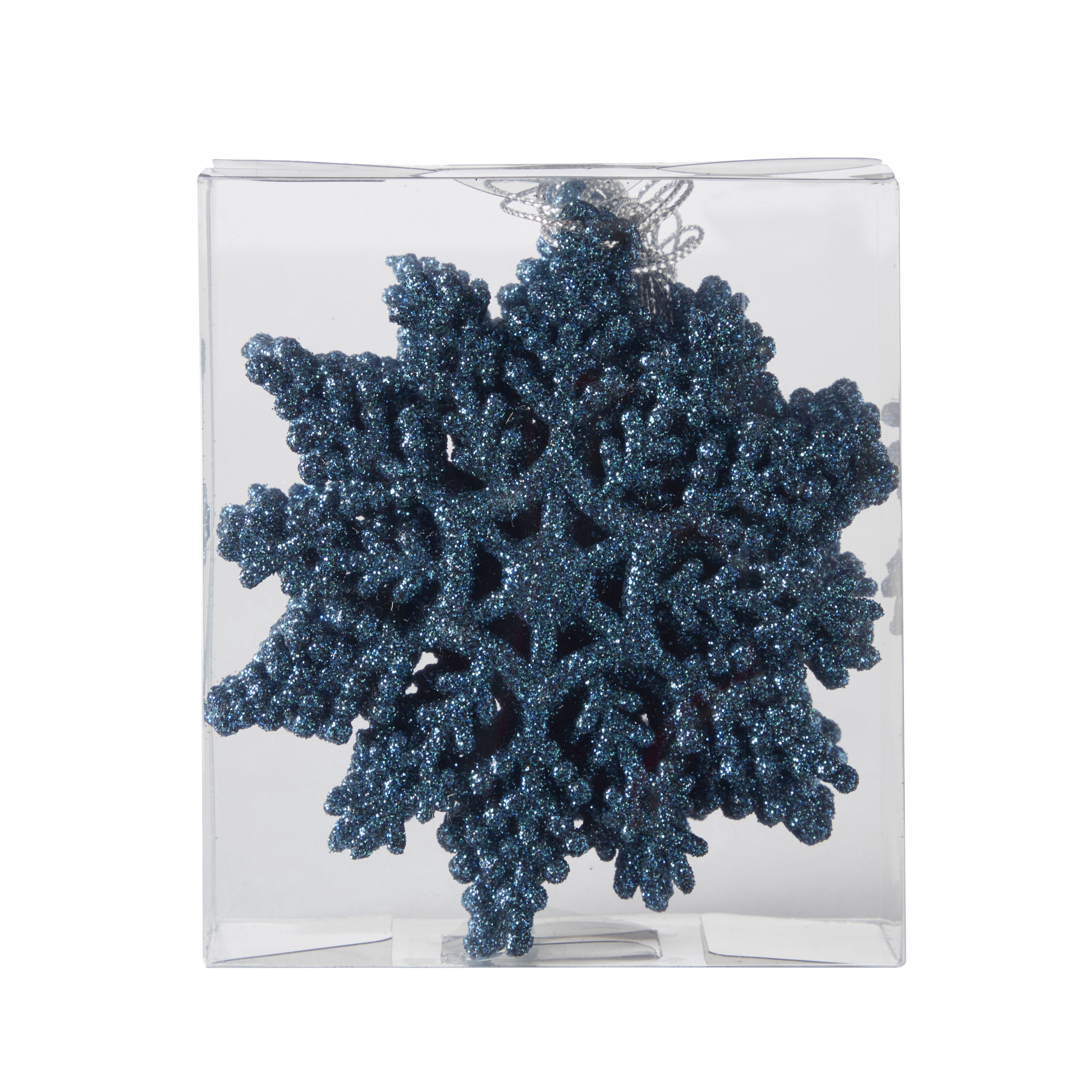 Blue Glitter effect Plastic Snowflake Decoration, Set of 12