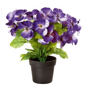 Blue Pansy Artificial plant in Black Pot