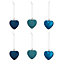 Blue Pearlescent effect Plastic Heart Decoration, Pack of 6