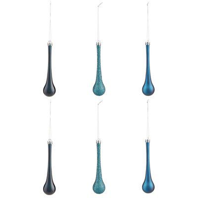 Blue Pearlescent effect Plastic Teardrop Decoration, Pack of 6