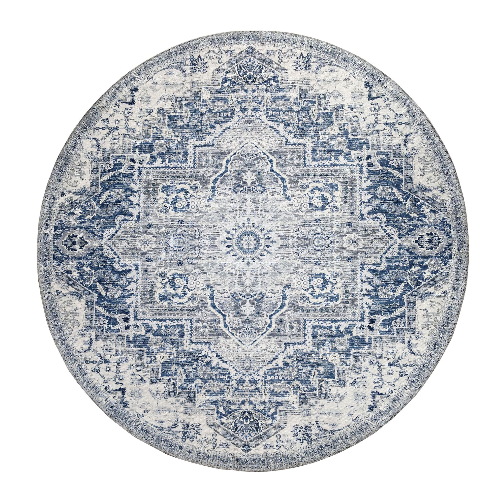 Blue Persian Large Indoor & outdoor Rug, (L)150cm x (W)150cm