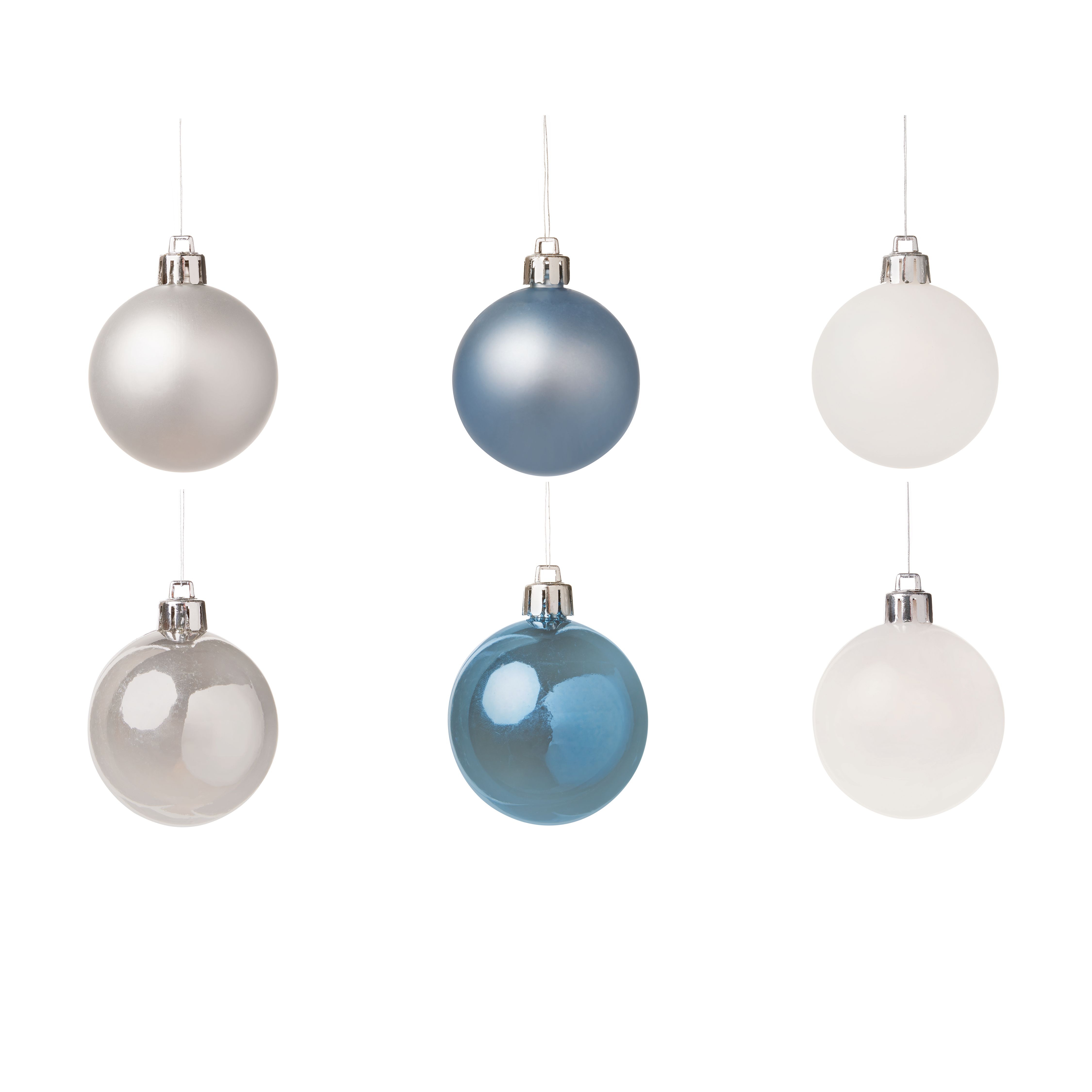 Blue, Silver & White Plastic Round Christmas bauble set, Set of 80 (D) 60mm