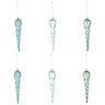 Blue surf Glitter effect Plastic Icicle Bauble, Set of 6