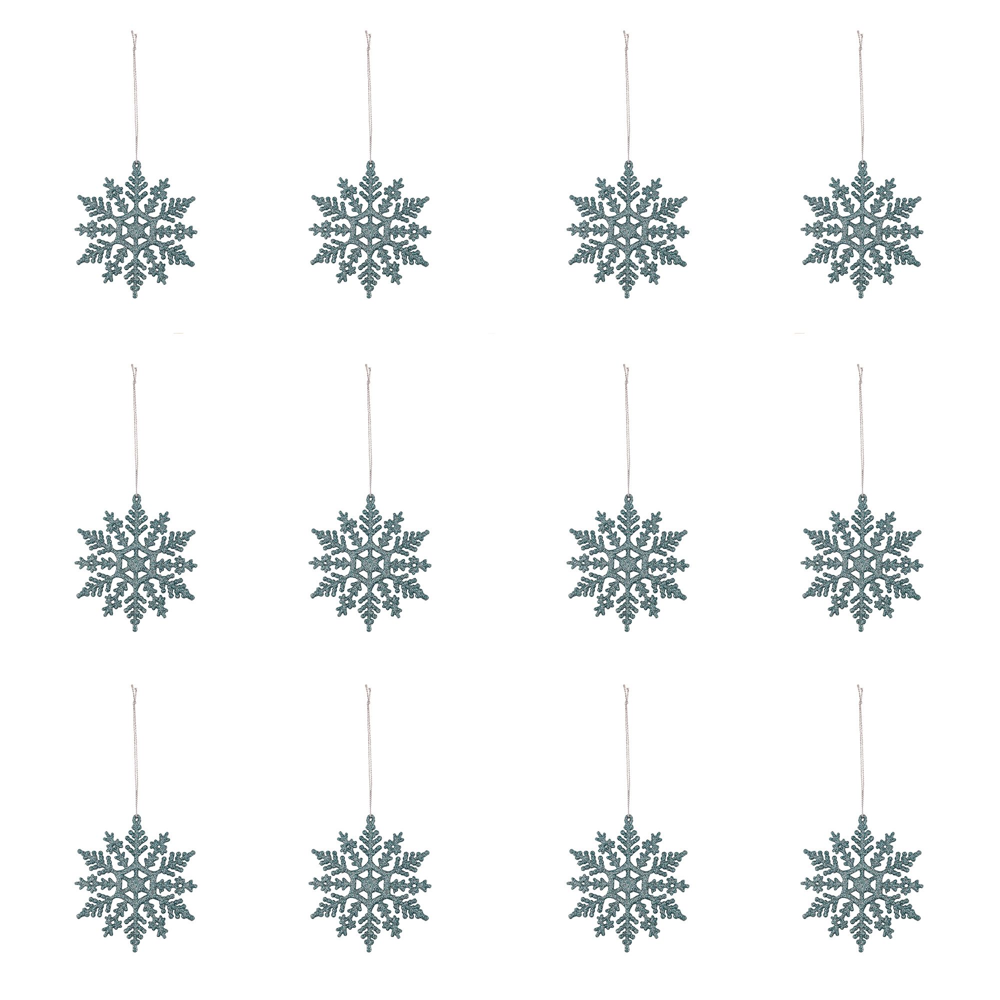 Blue surf Glitter effect Plastic Snowflake Bauble, Set of 12