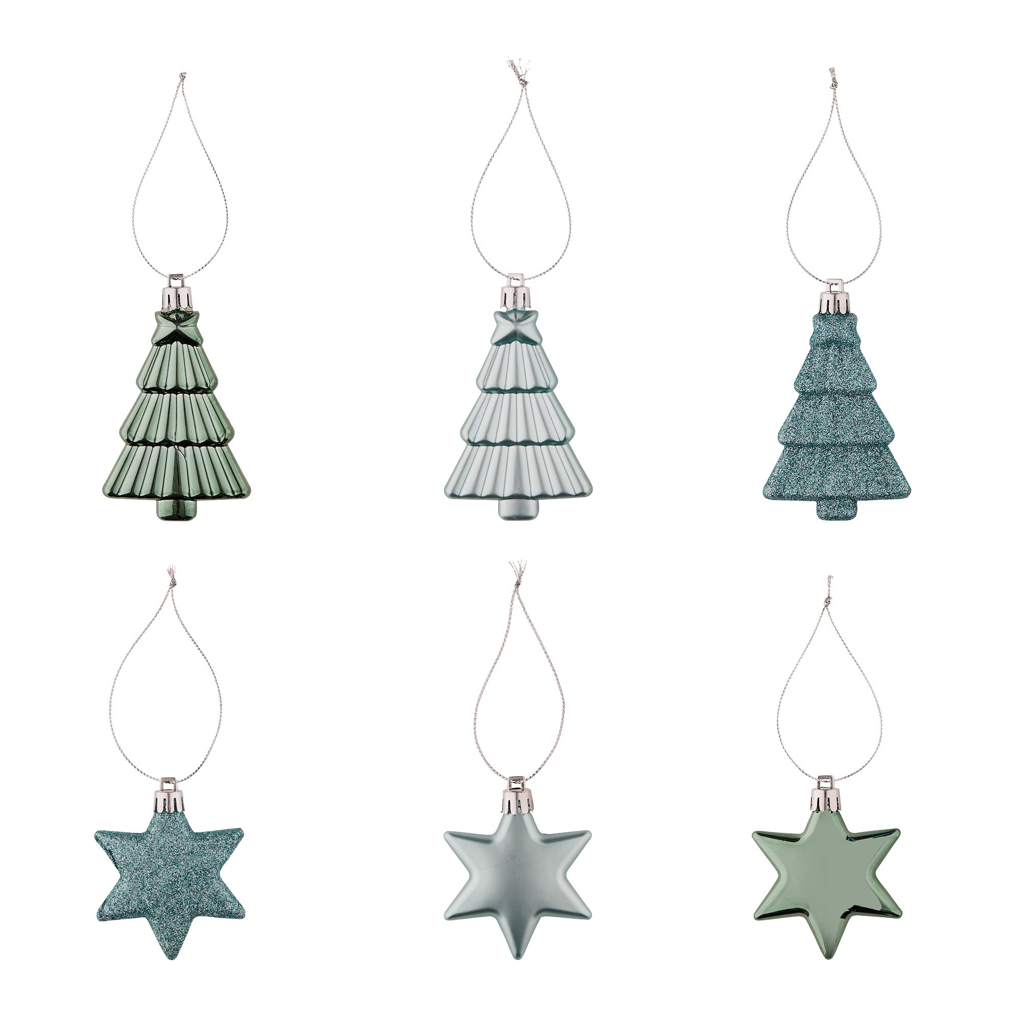 Blue surf Glitter effect Plastic Star & tree Bauble, Set of 12